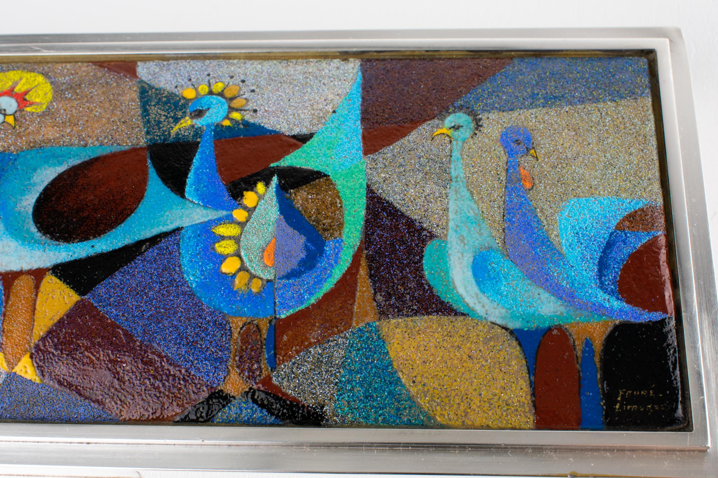 Camille Faure Limoges Modernist Enamel and Silver Plate Artwork Box, circa 1950 For Sale 5