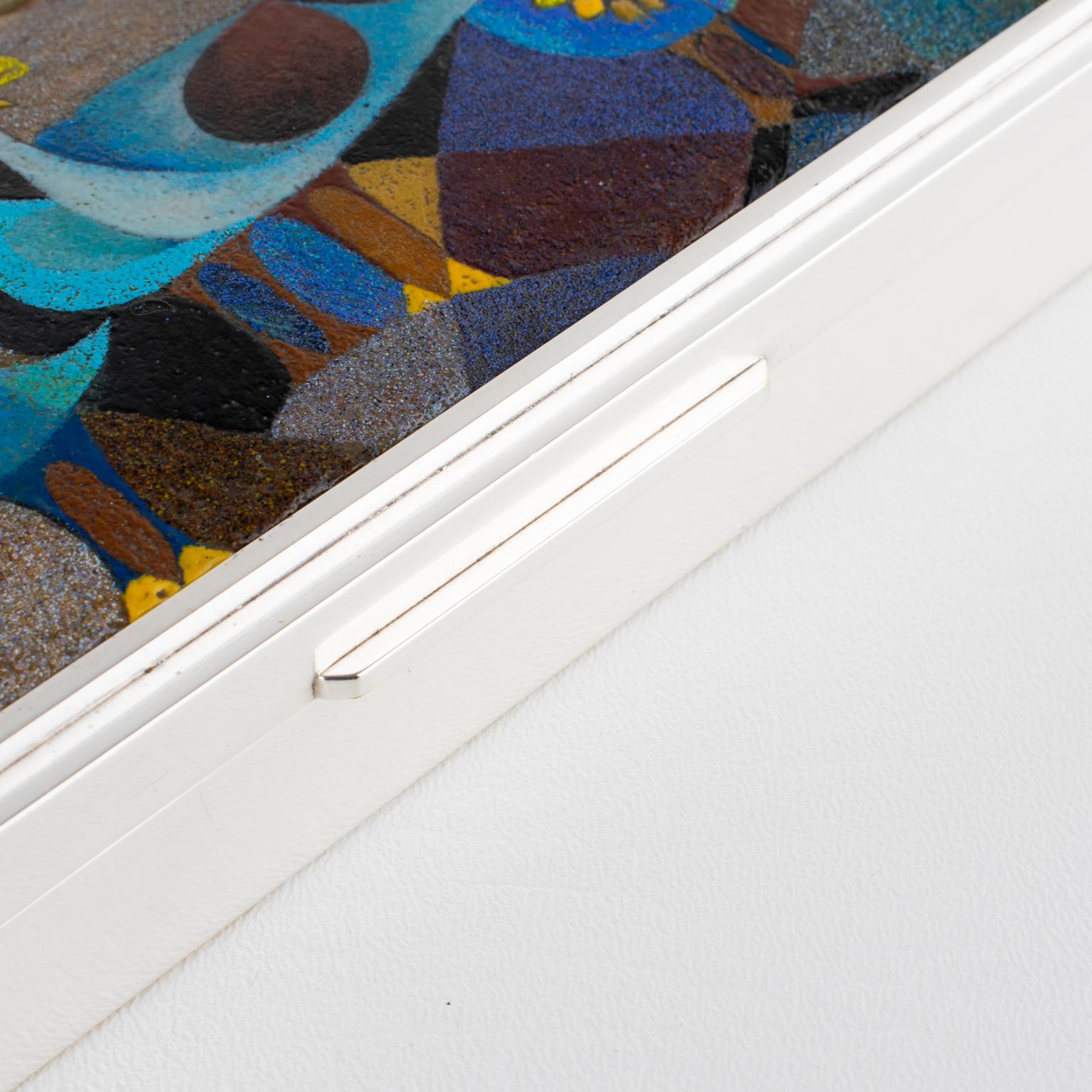 Camille Faure Limoges Modernist Enamel and Silver Plate Artwork Box, circa 1950 For Sale 9
