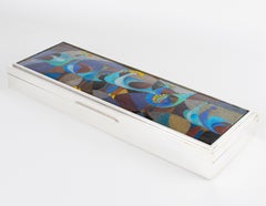 Camille Faure Limoges Modernist Enamel and Silver Plate Artwork Box, circa 1950