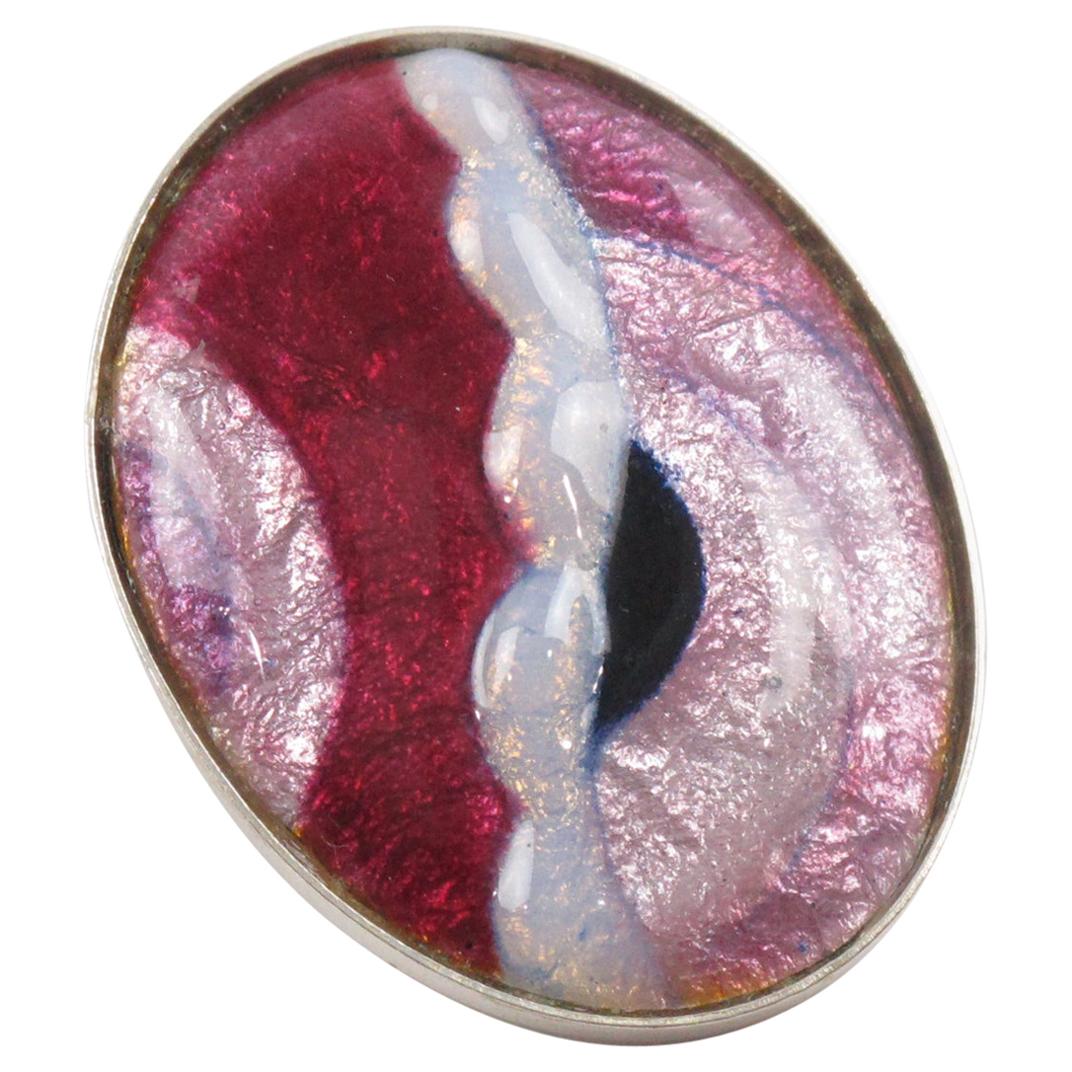 Camille Faure Limoges School Art Deco Inspired Pink Enamel Pin Brooch For Sale