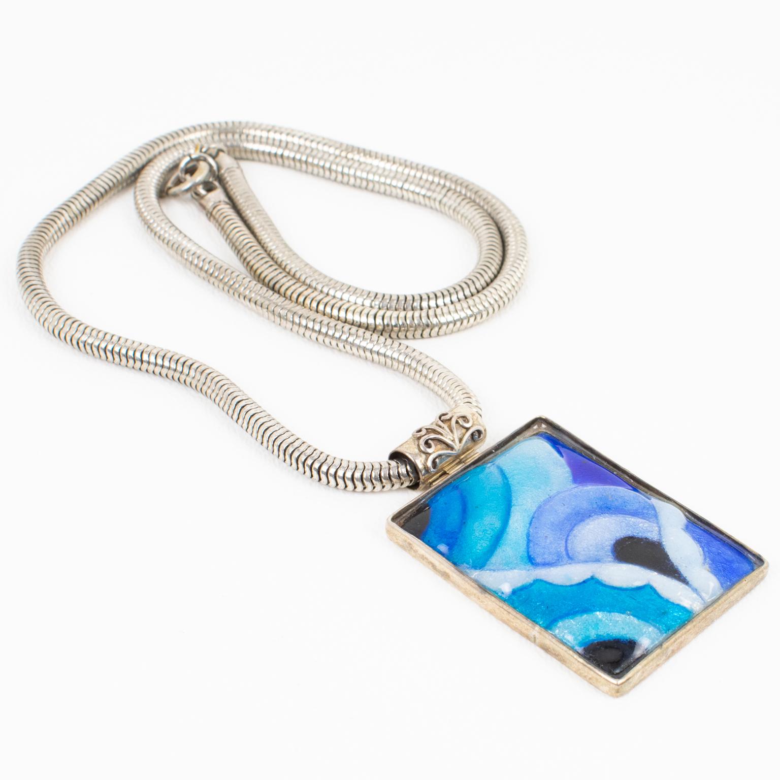 Collana Art Deco con smalto blu della Scuola Camille Faure di Limoges In condizioni ottime in vendita a Atlanta, GA