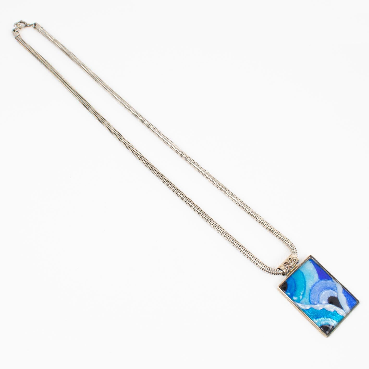 da uomo o donna Collana Art Deco con smalto blu della Scuola Camille Faure di Limoges in vendita