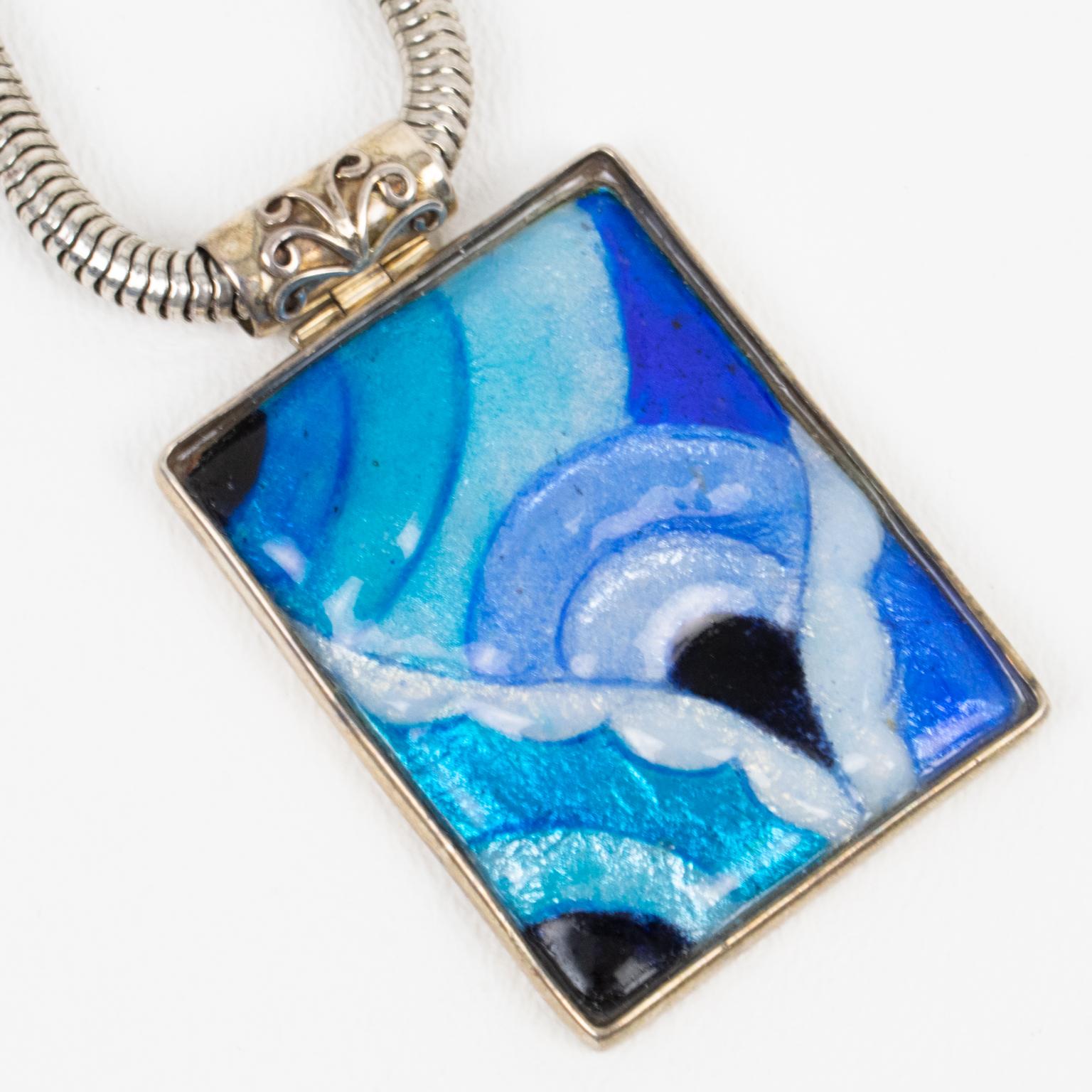 Collana Art Deco con smalto blu della Scuola Camille Faure di Limoges in vendita 1