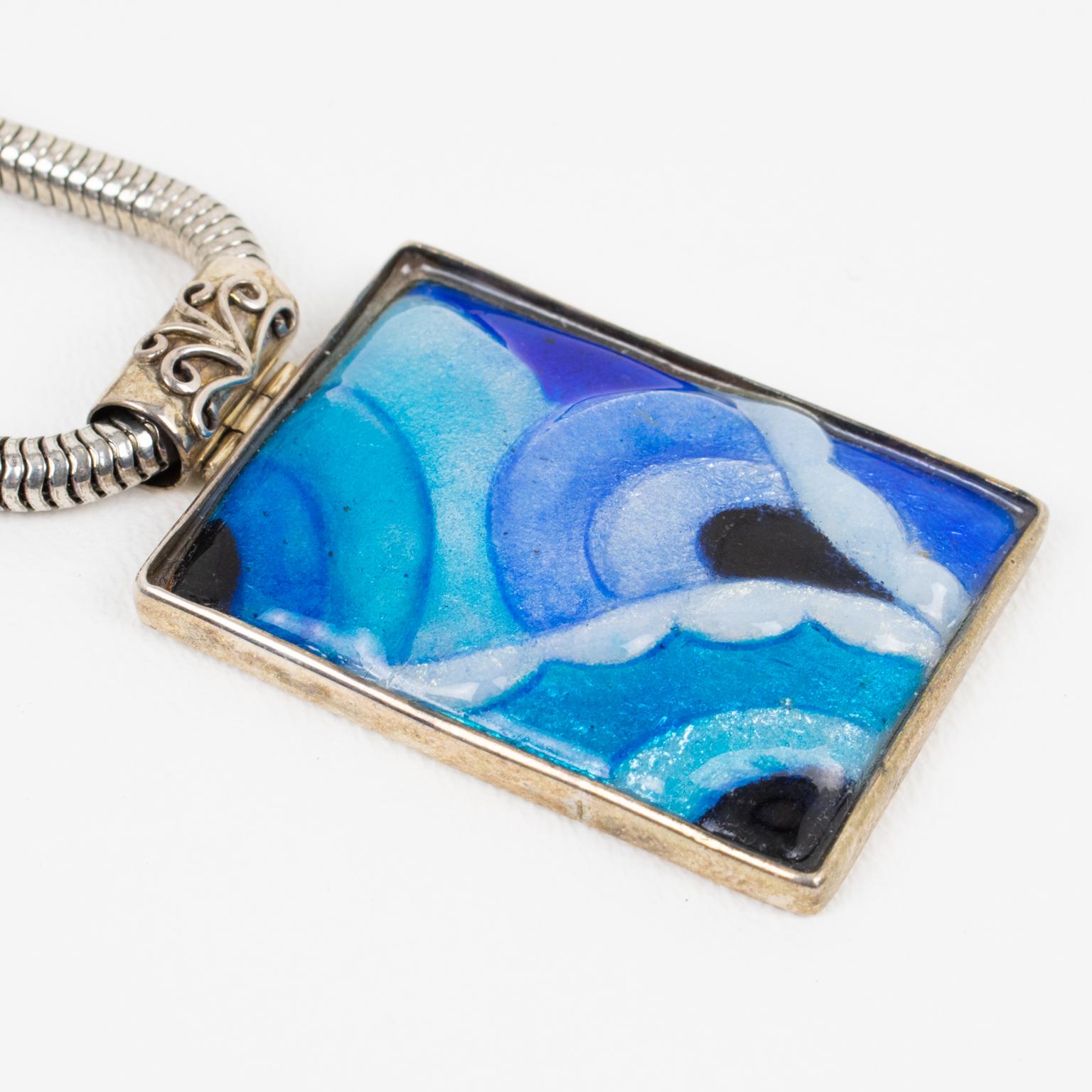 Collana Art Deco con smalto blu della Scuola Camille Faure di Limoges in vendita 3