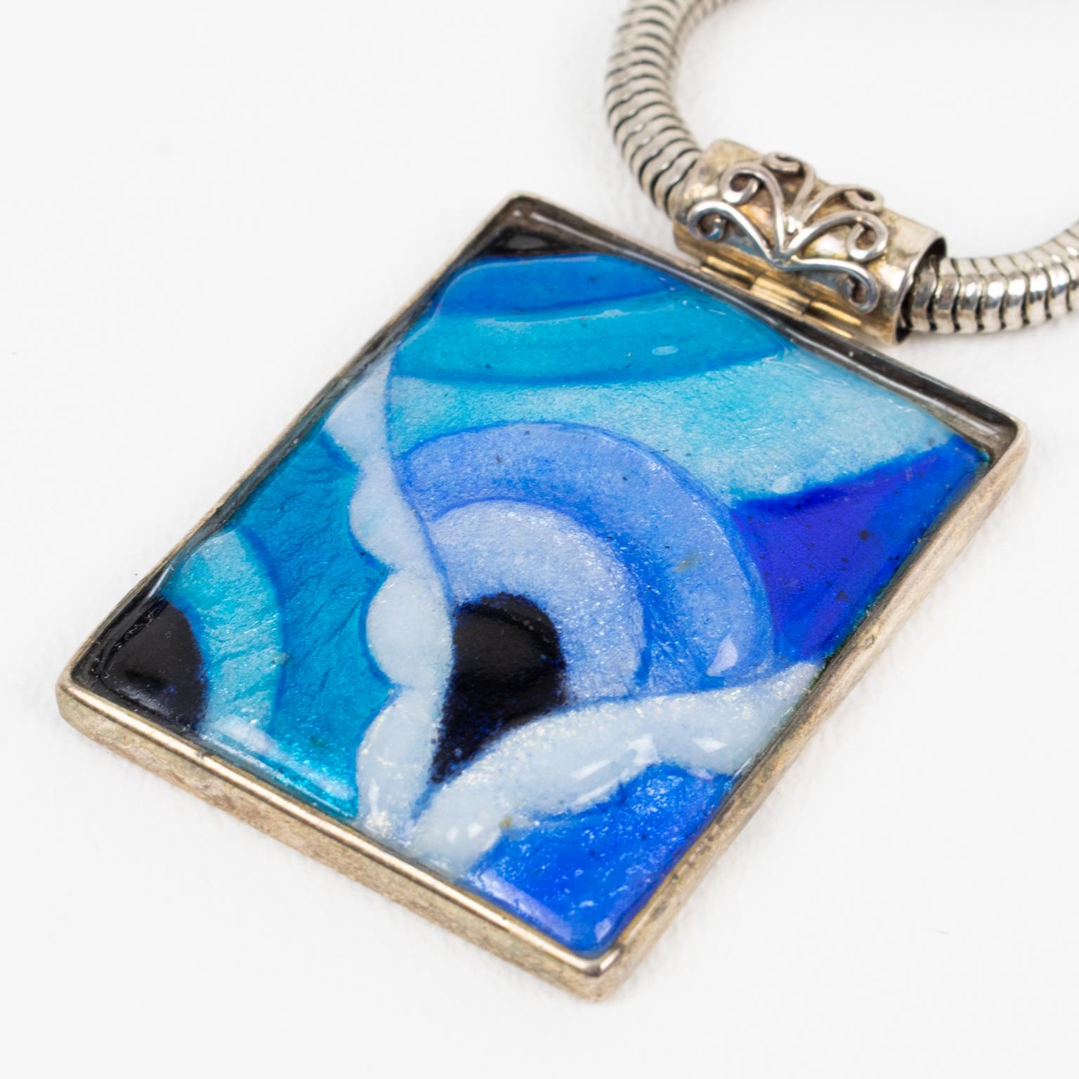 Collana Art Deco con smalto blu della Scuola Camille Faure di Limoges in vendita 4