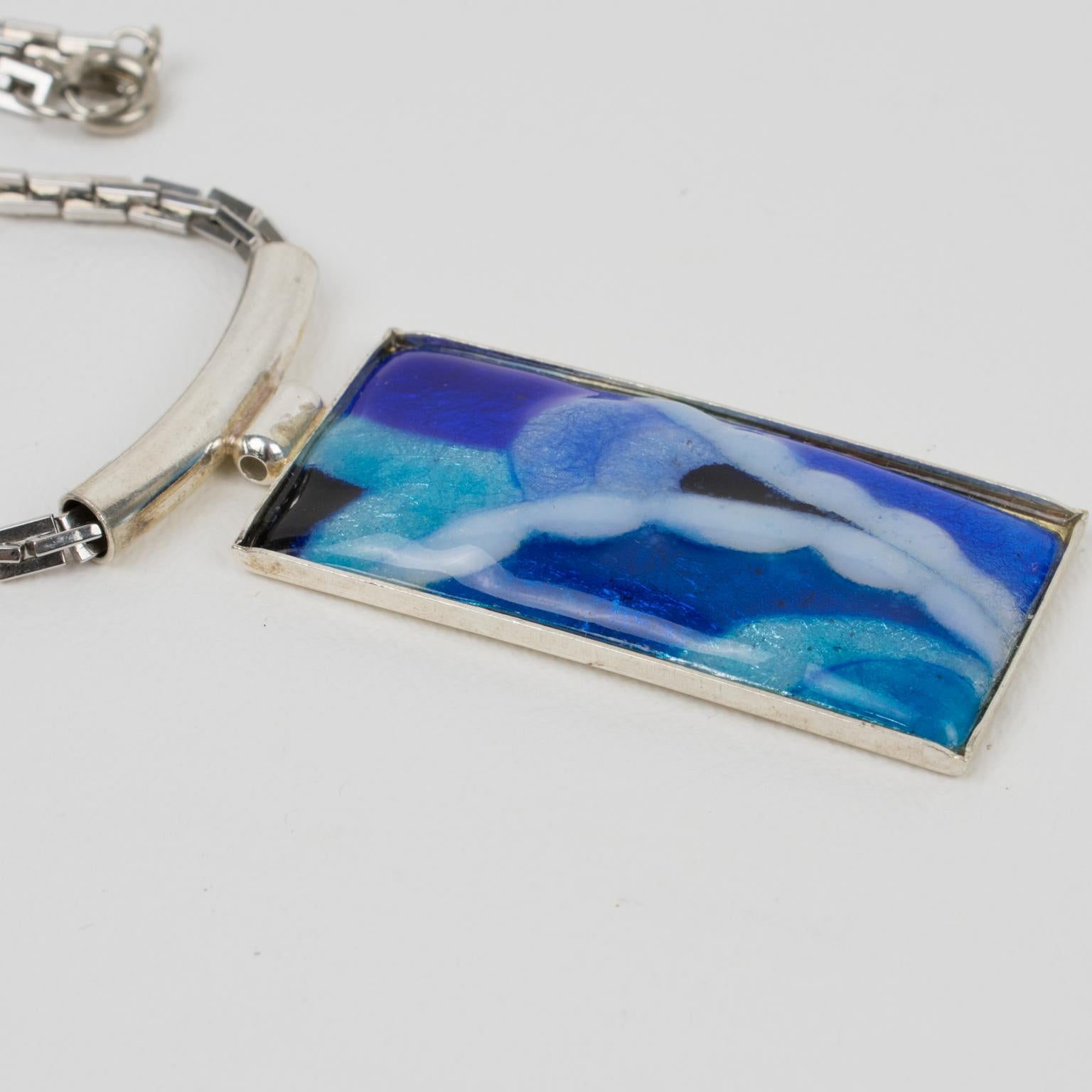 Camille Faure School Limoges France Necklace with Blue Enamel Pendant For Sale 5