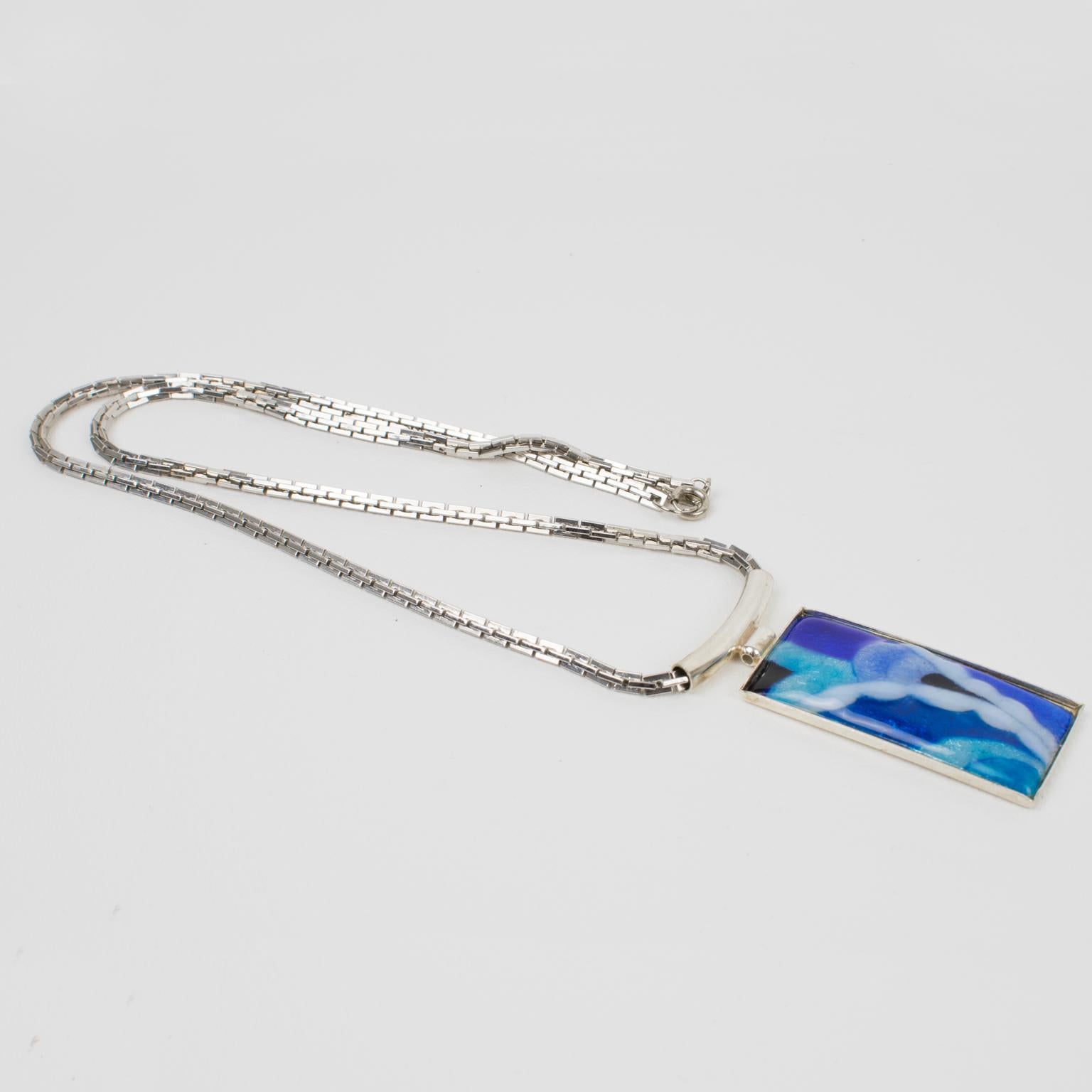 Camille Faure School Limoges France Necklace with Blue Enamel Pendant For Sale 6