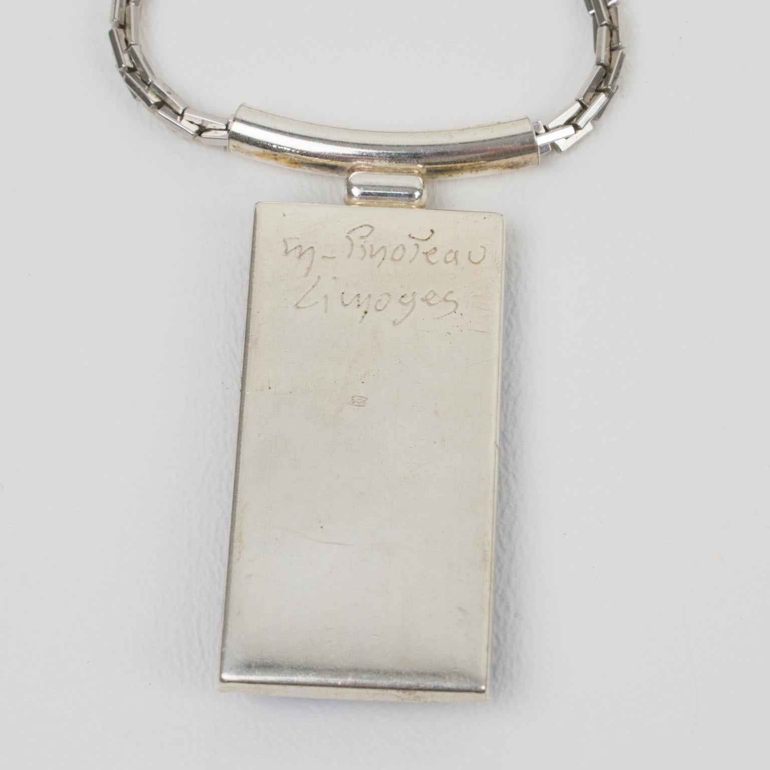 Camille Faure School Limoges France Necklace with Blue Enamel Pendant For Sale 2