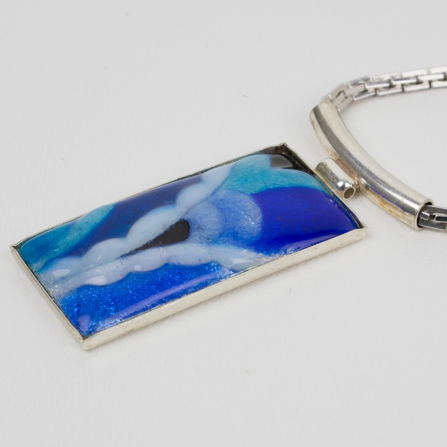 Camille Faure School Limoges France Necklace with Blue Enamel Pendant For Sale 4