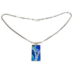 Camille Faure School Limoges France Necklace with Blue Enamel Pendant