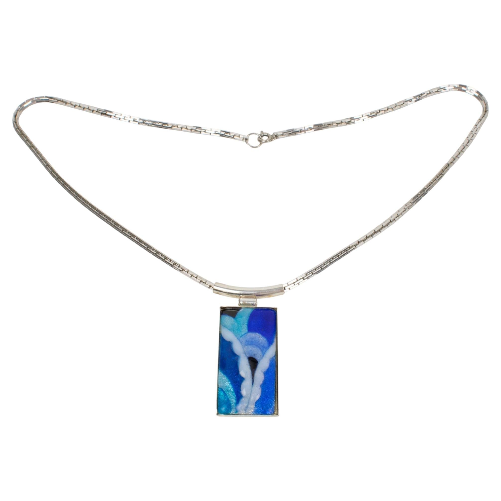 Camille Faure School Limoges France Necklace with Blue Enamel Pendant
