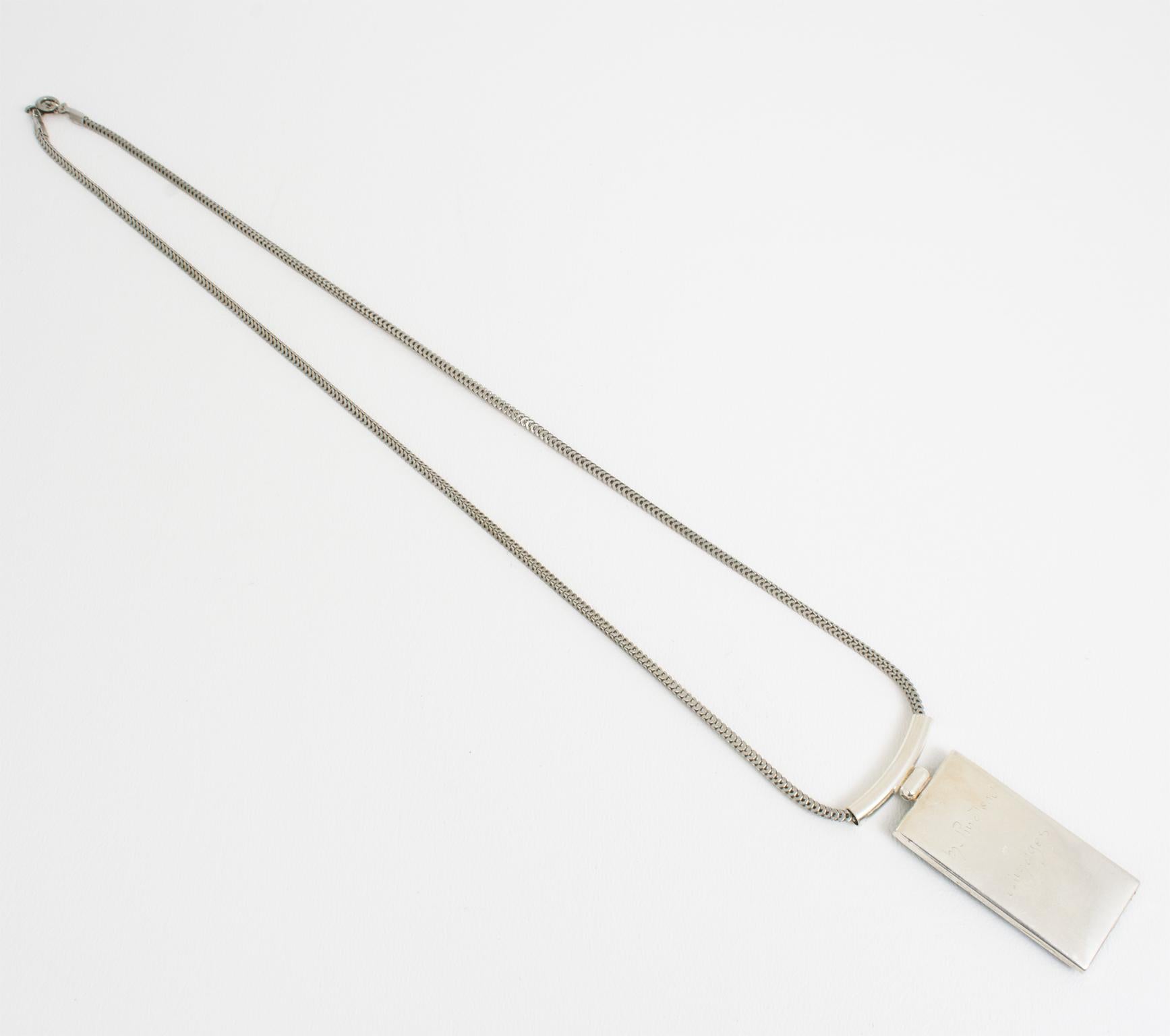 Camille Faure School Limoges Turquoise Blue Enamel Geometric Pendant Necklace For Sale 5