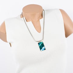 Camille Faure School Limoges Türkis-Blaue Emaille-Halskette mit geometrischem Anhänger