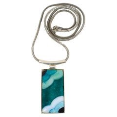 Camille Faure School Limoges Turquoise Blue Enamel Geometric Pendant Necklace