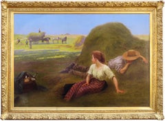 "Le Sieste", Camille Bellanger, Original French Antique Oil Painting, 40x65 in.