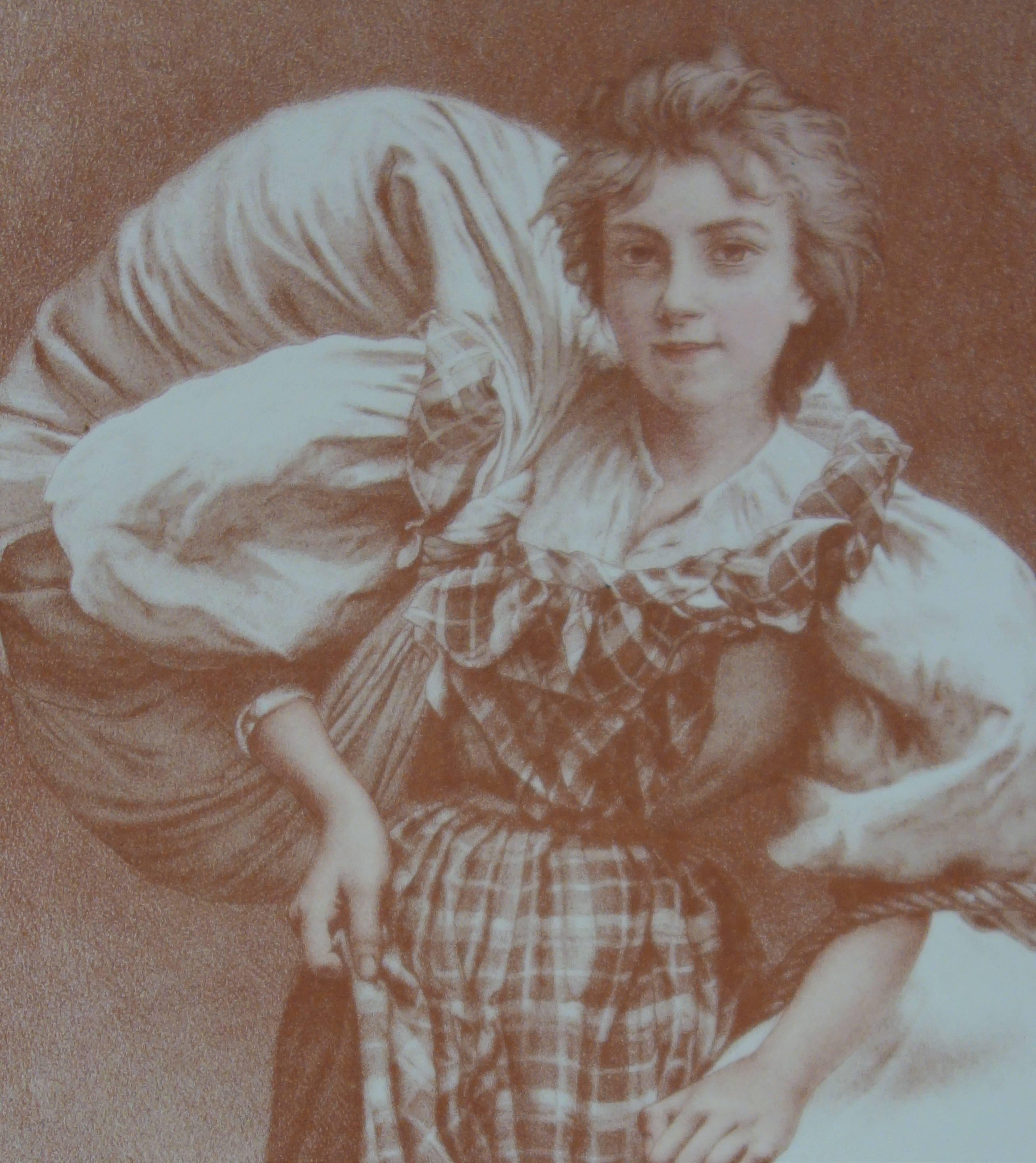 The Laundress - Original lithograph - 1897 - Gray Figurative Print by Camille F̩lix Bellanger