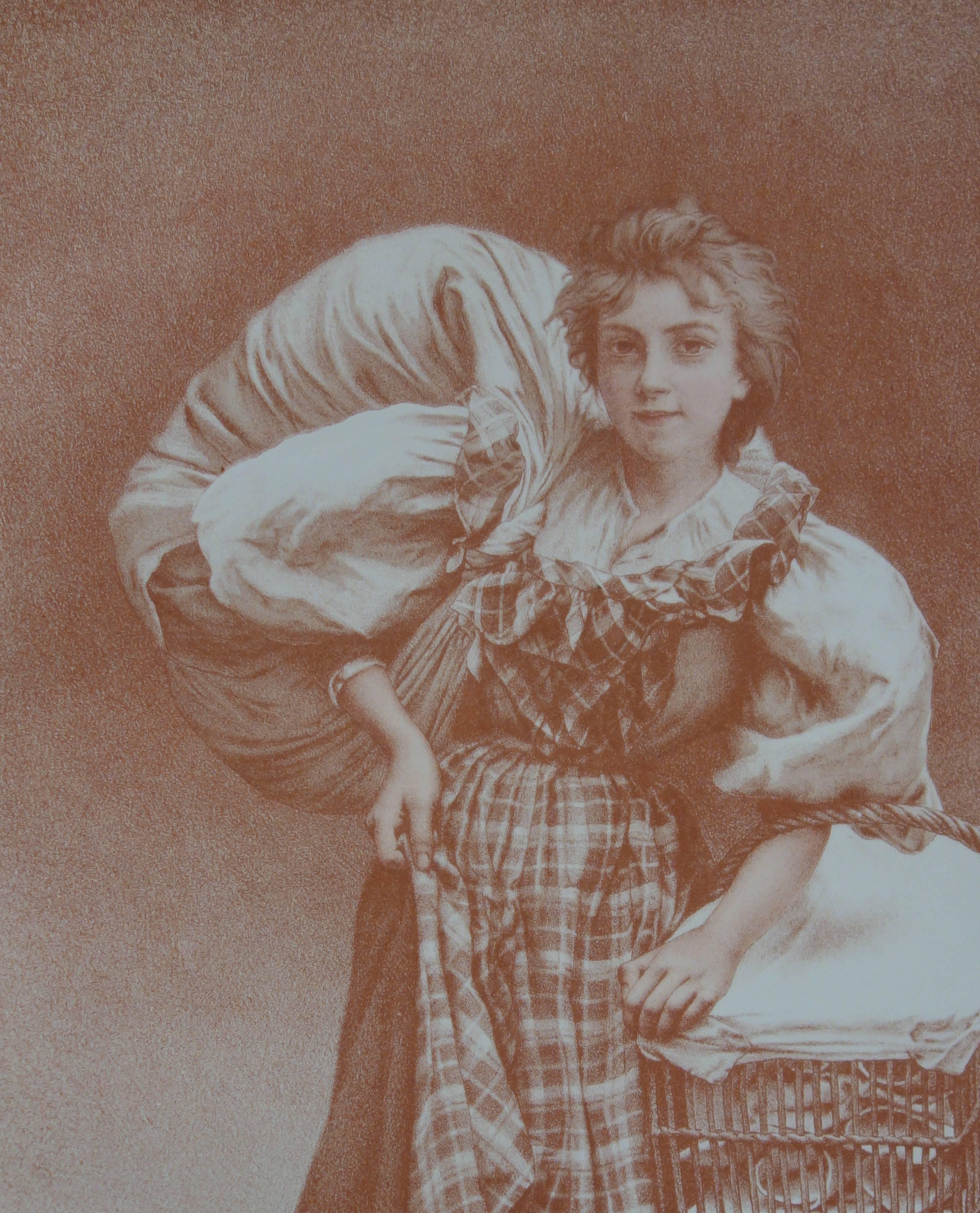 The Laundress - Original lithograph - 1897 - Realist Print by Camille F̩lix Bellanger