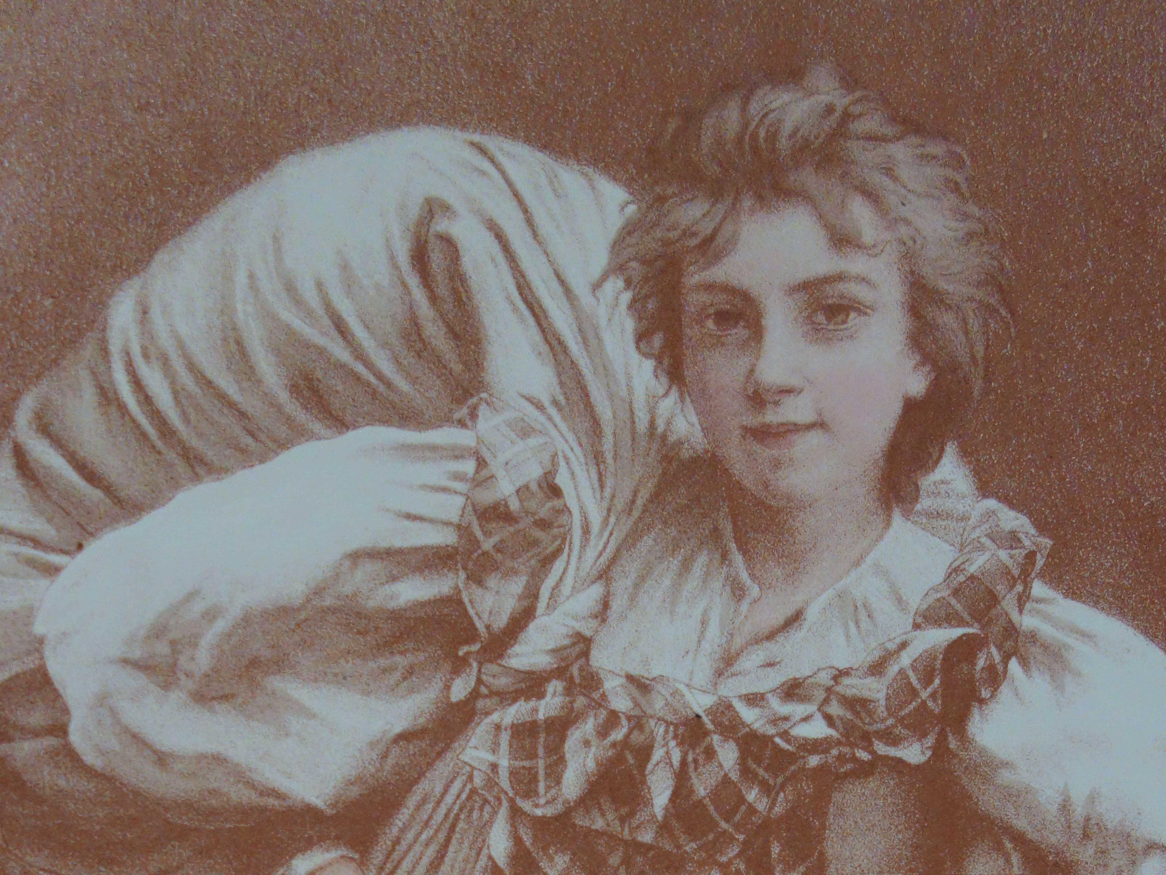 The Laundress - Original lithograph - 1897 - Gray Figurative Print by Camille F̩lix Bellanger