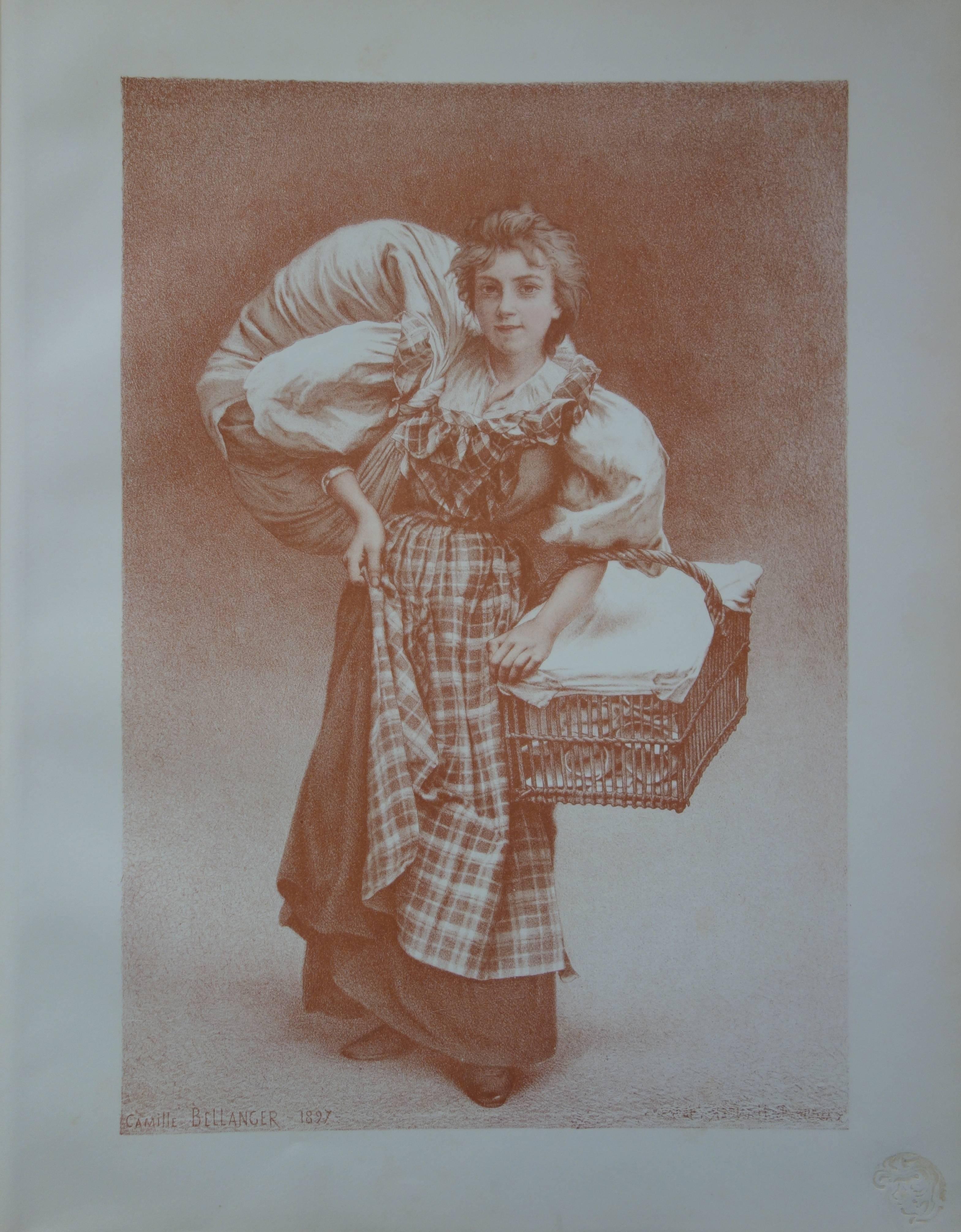 Camille F̩lix Bellanger Figurative Print - The Laundress - Original lithograph - 1897