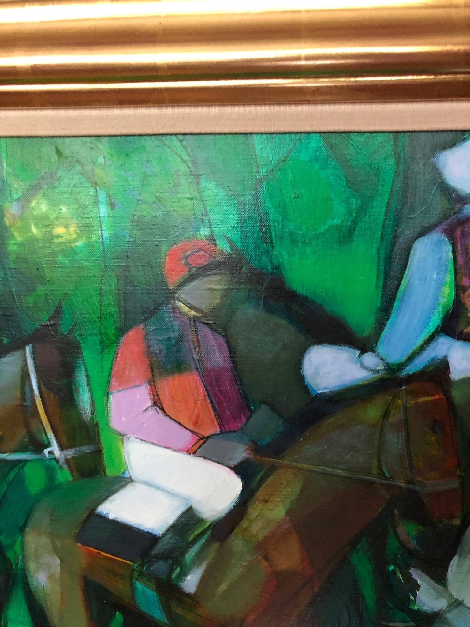 Awesome oil on canvas by famed artist Camille Hilaire. Cubist with unique style. Painting is signed twice, inscription on the back 