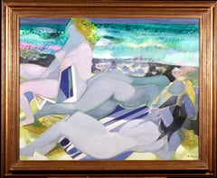 Baigneuse a Trouville - Cubist Oil, Nudes in Landscape by Camille Hilaire