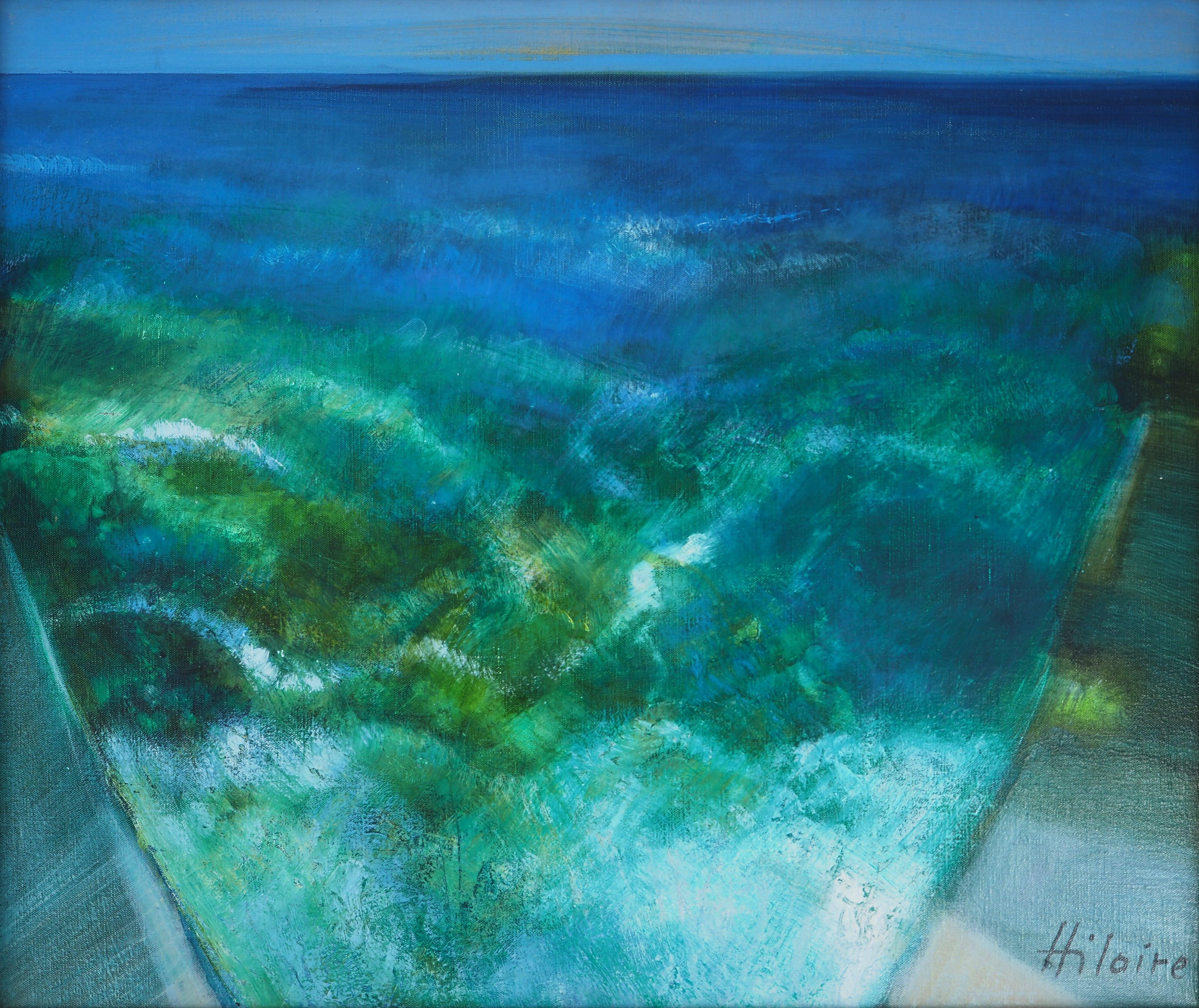 French  Riviera : Cove in the Mediterranean Sea - Original oil on canvas, Signed - Modern Painting by Camille Hilaire