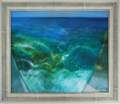 French  Riviera : Cove in the Mediterranean Sea - Original oil on canvas, Signed