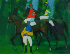 "Jockeys before the Race, " Camille Hilaire, Modern French Painting of Horses