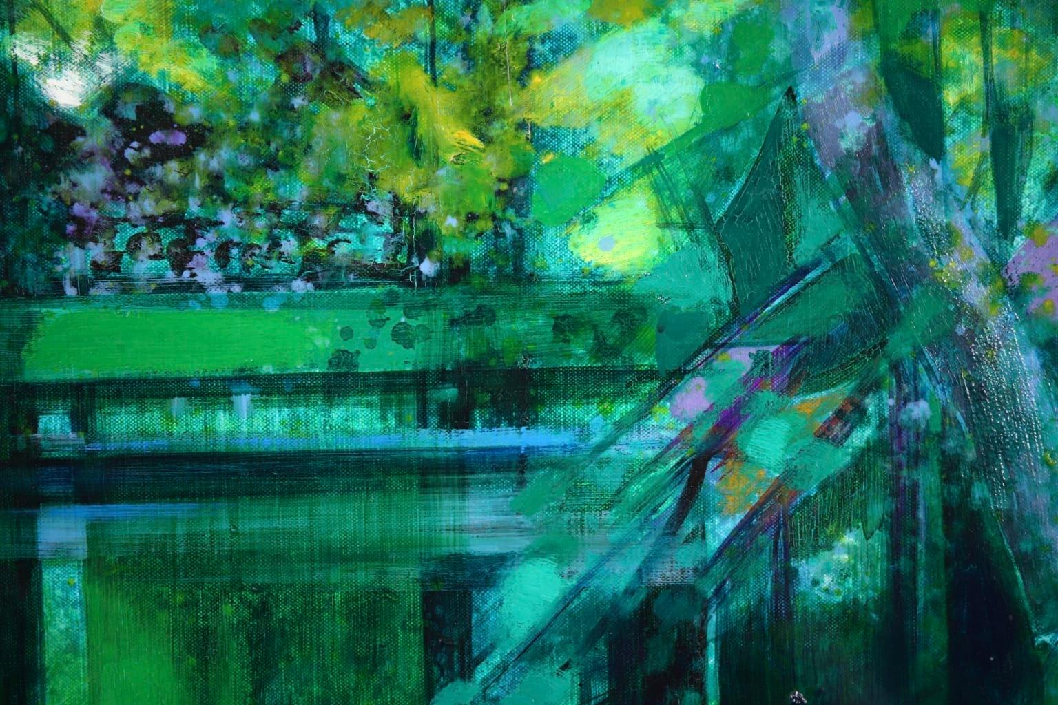 A stunning oil on canvas circa 1950 by French cubist painter Camile Hilaire. The piece beautifully depicts trees on reflecting in the water of a river. The painting is painted in wonderful greens with dots of blue and purple.

Signature:
Signed