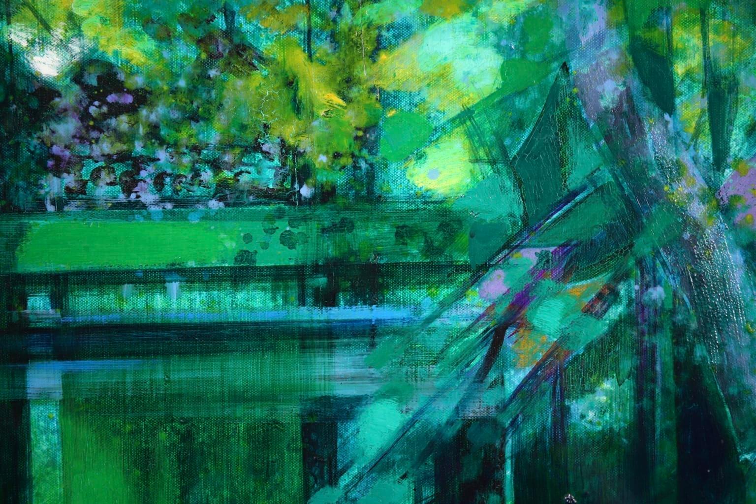 La Riviere - French Cubist Oil, Green River Landscape by Camille Hilaire 1