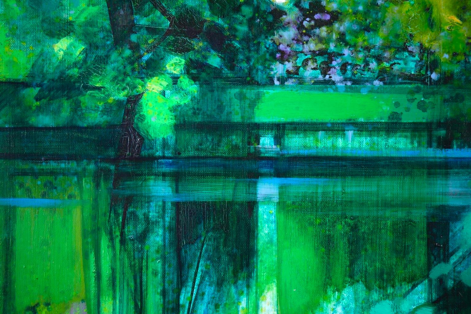 La Riviere - French Cubist Oil, Green River Landscape by Camille Hilaire 6