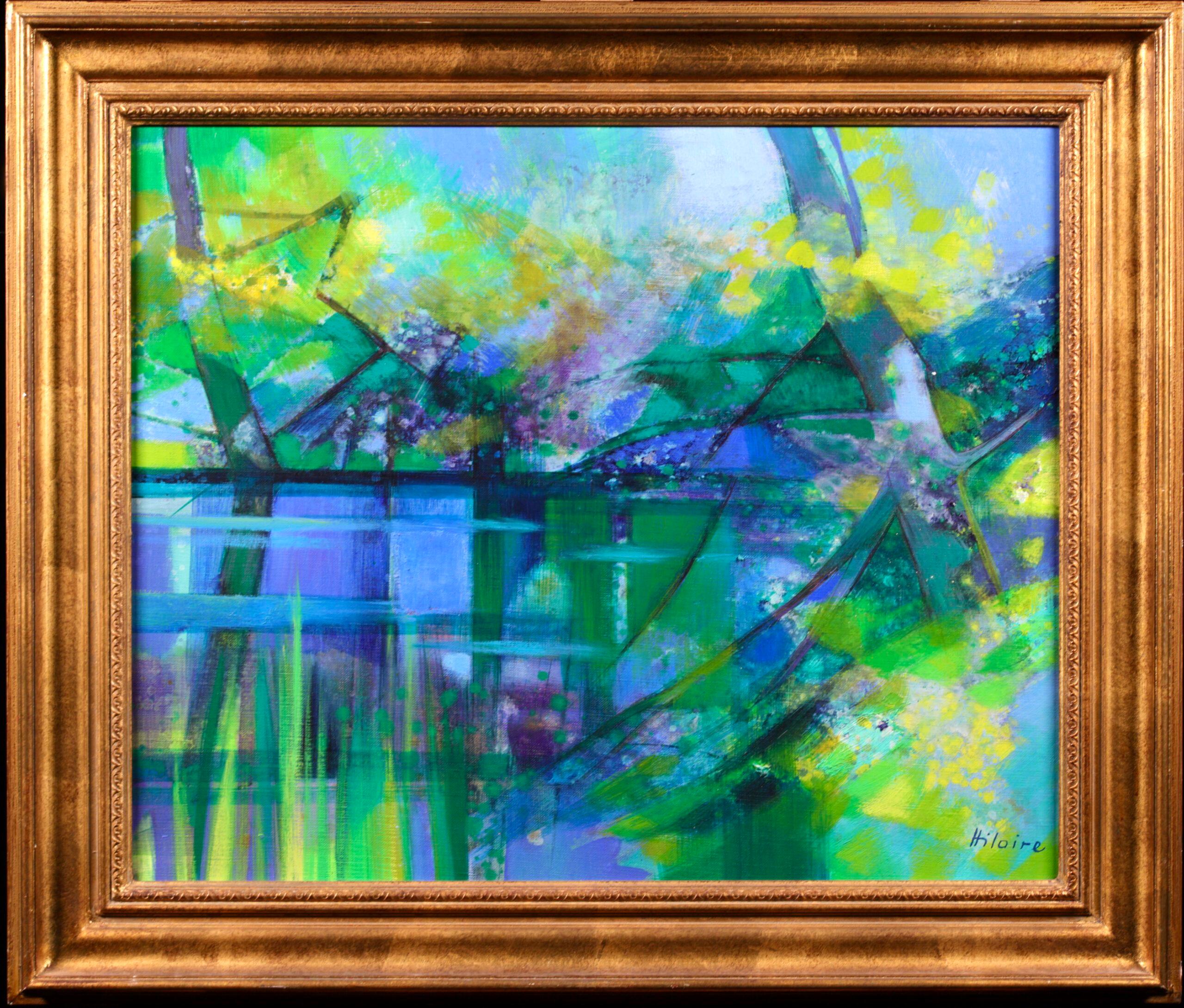L'etang bleu – kubistische Landschaft, Ölgemälde von Camille Hilaire im Angebot 1