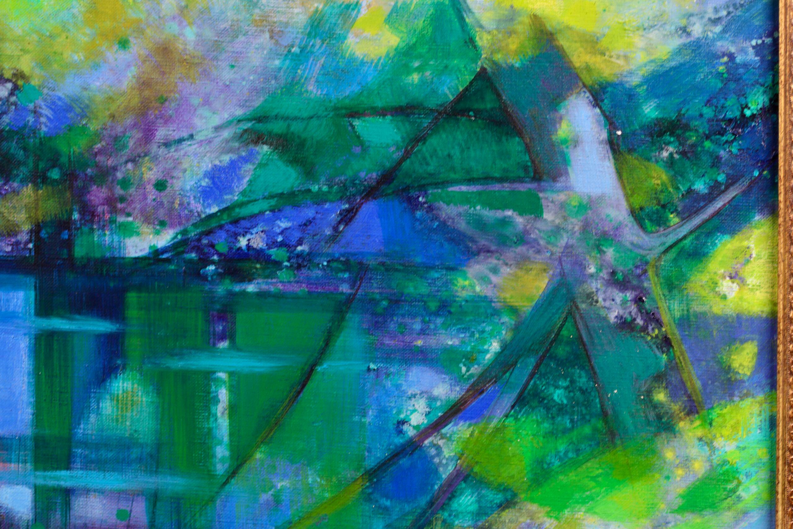L'etang bleu – kubistische Landschaft, Ölgemälde von Camille Hilaire im Angebot 5
