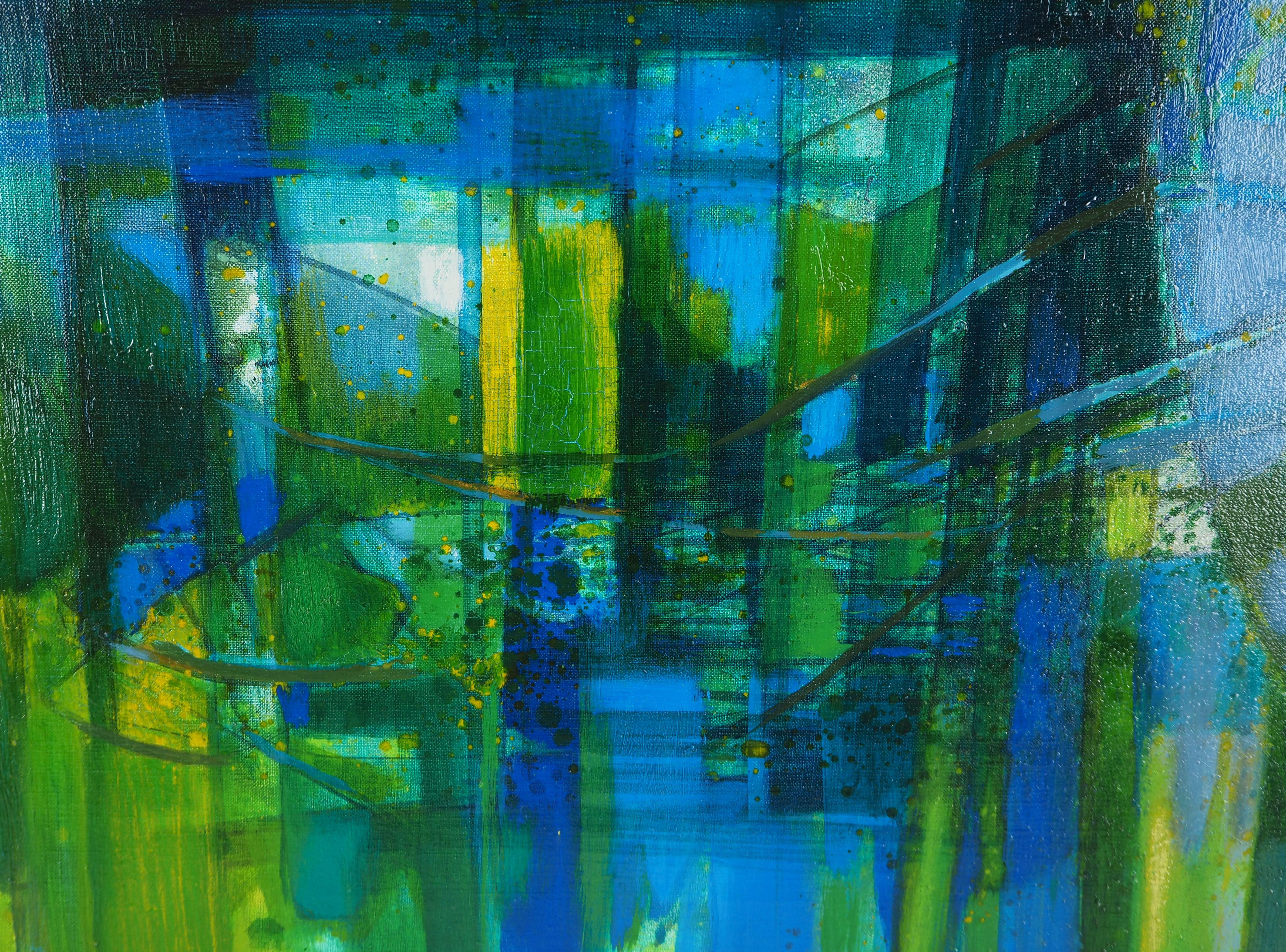 Normandia: Riflesso su un fiume - Olio originale su tela, firmato - Landscape Painting Blu di Camille Hilaire