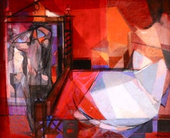  Nude in einem Schlafzimmer – französisches kubistisches Ölgemälde, Figur im Innenraum von Camille Hilaire