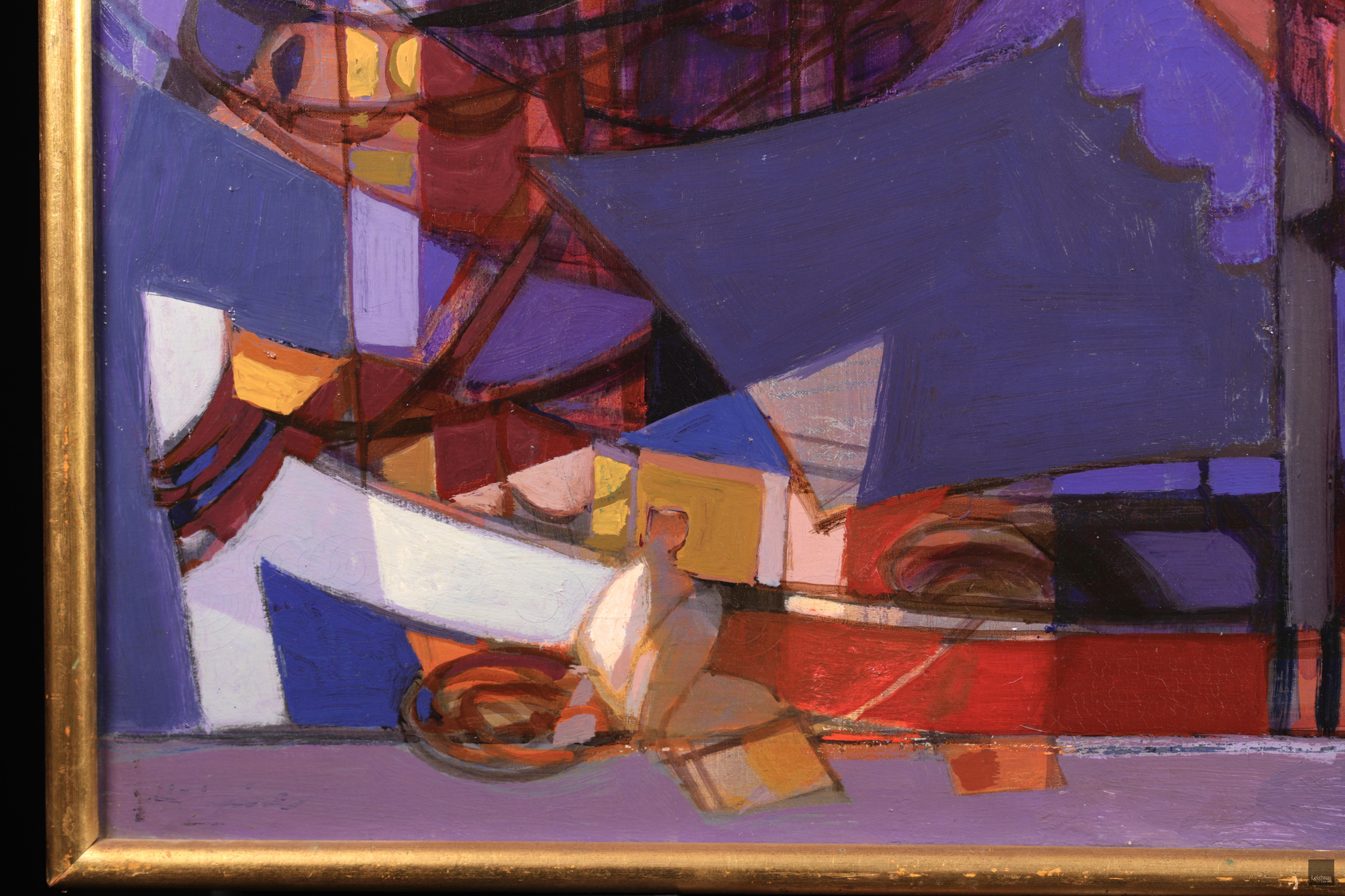 Romeo de Ravenne - Kubistisches Ölgemälde, Figur und Boot auf Landschaft von Camille Hilaire im Angebot 4