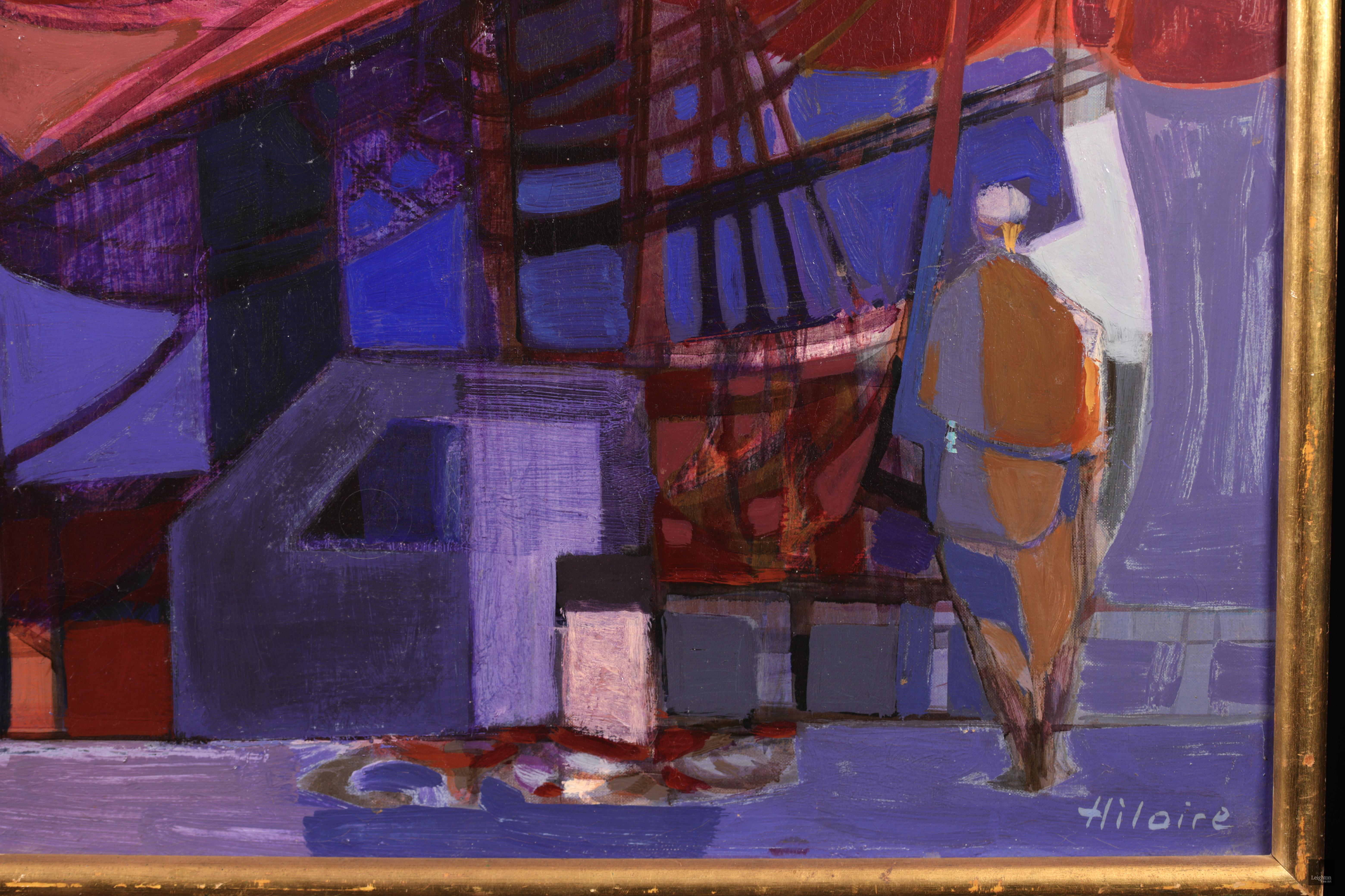 Romeo de Ravenne - Kubistisches Ölgemälde, Figur und Boot auf Landschaft von Camille Hilaire im Angebot 5
