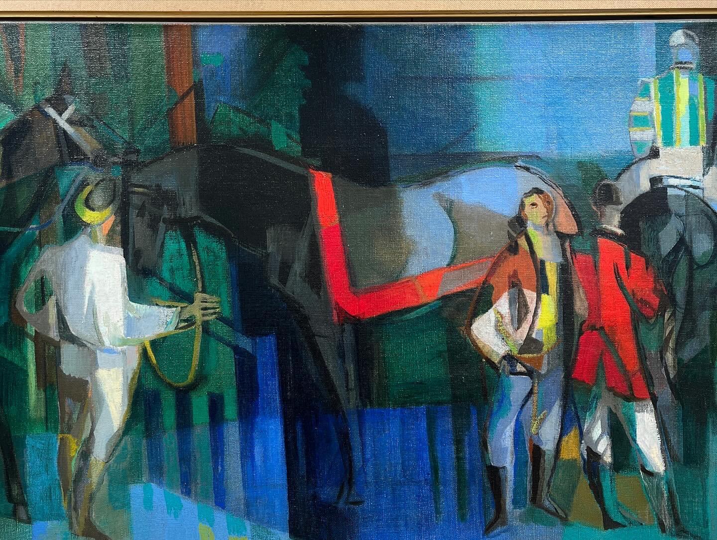Scène équestre - Animal Painting Grigio di Camille Hilaire