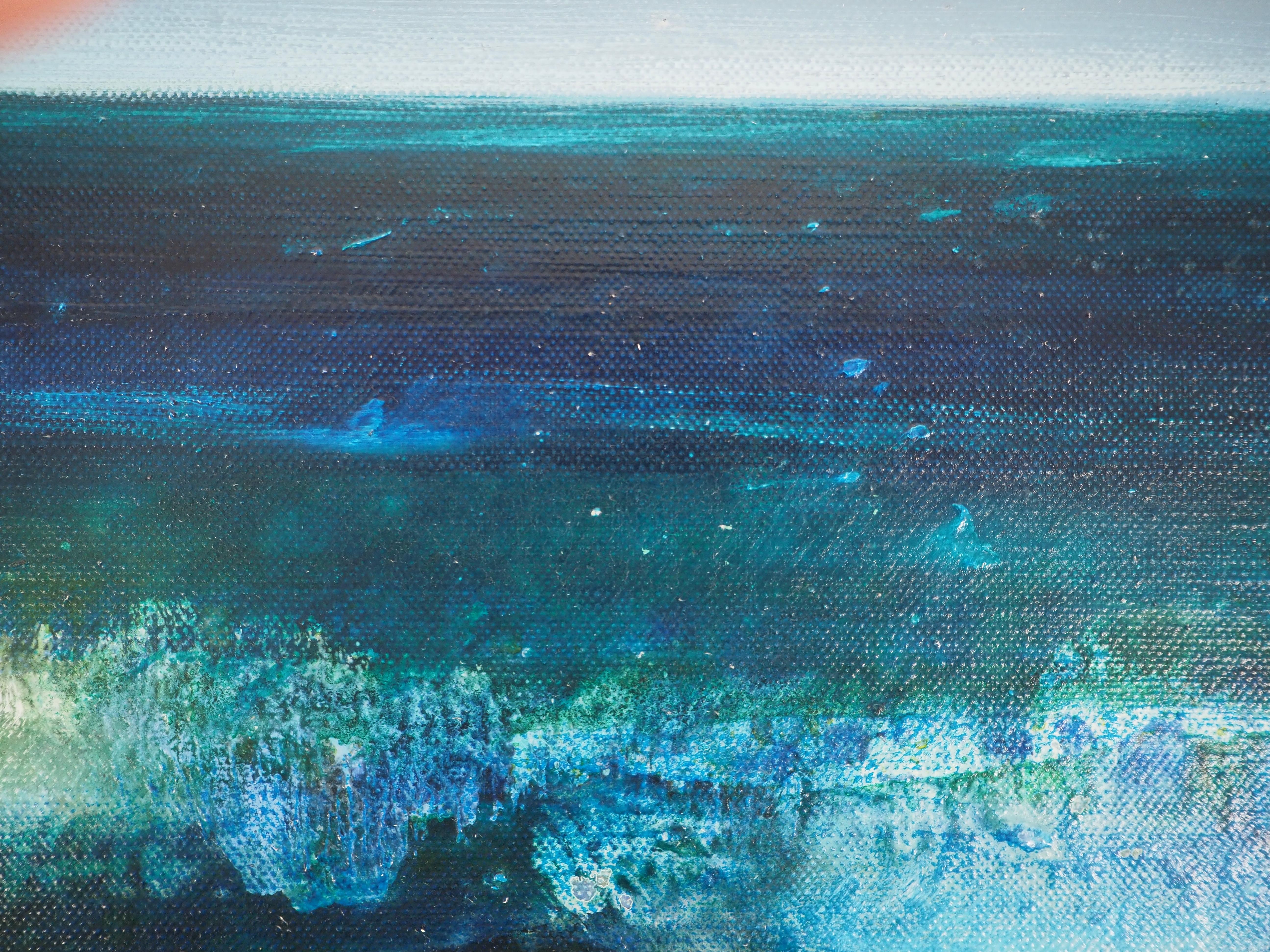 Seascape : Waves on the Coast Rocks - Original oil on canvas, Signed For Sale 2