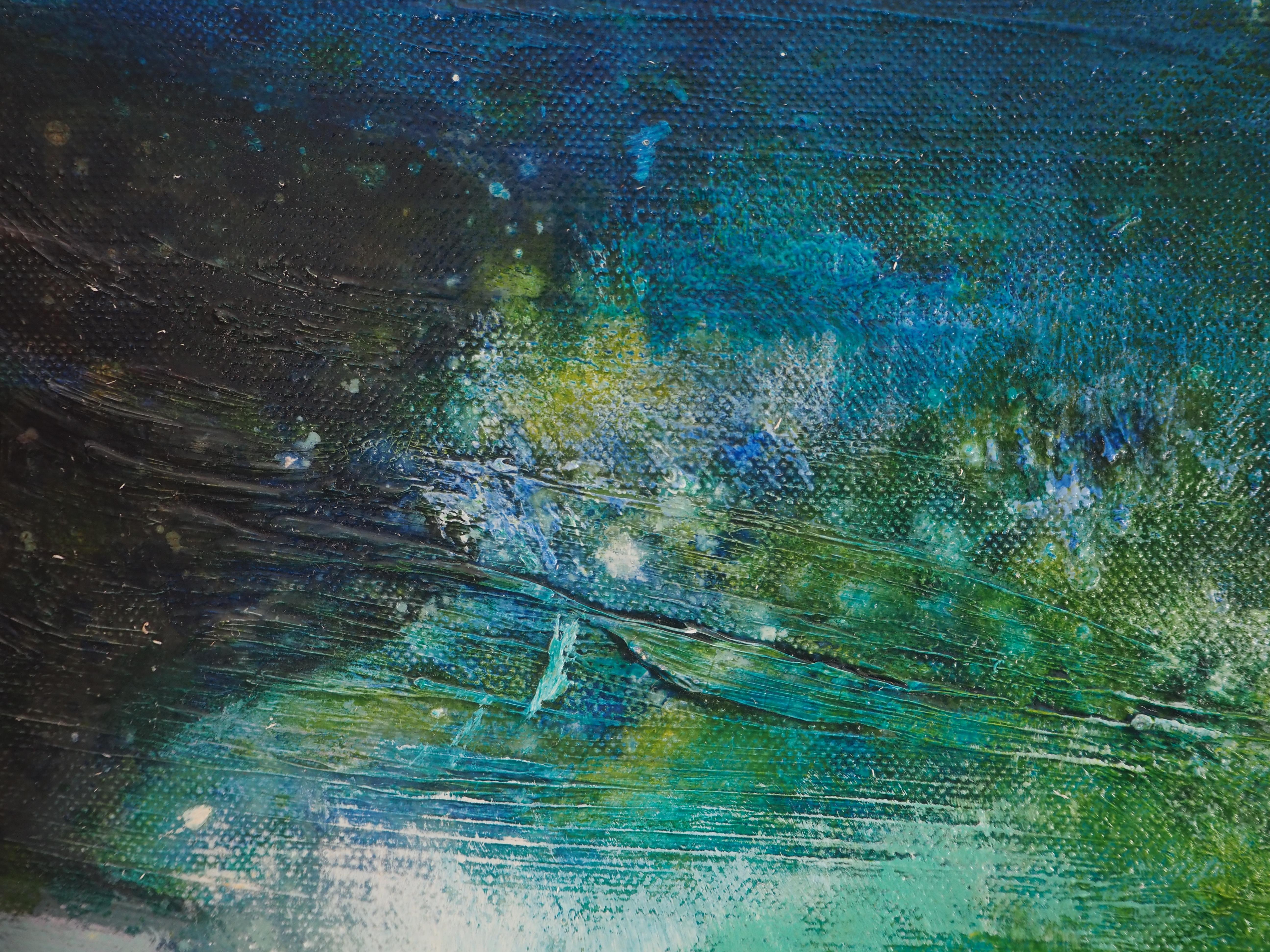Seascape : Waves on the Coast Rocks - Original oil on canvas, Signed For Sale 3