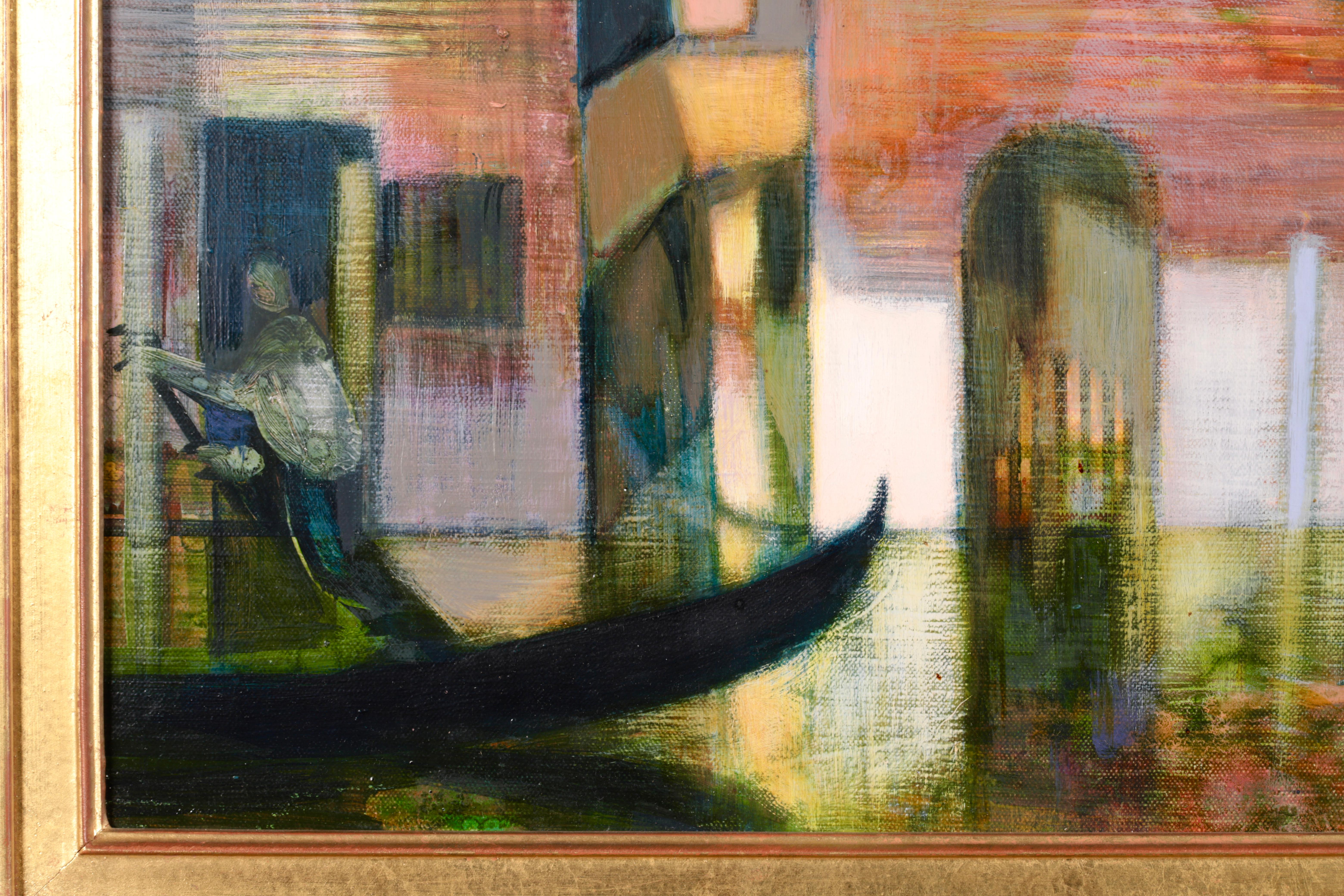 Huile de paysage cubiste Vieux palais sur la canal - Venise - Camille Hilaire en vente 2