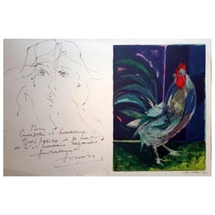 Camille Hilaire, "Portrait of a Woman", Signed Drawing in Ink on Lithograph