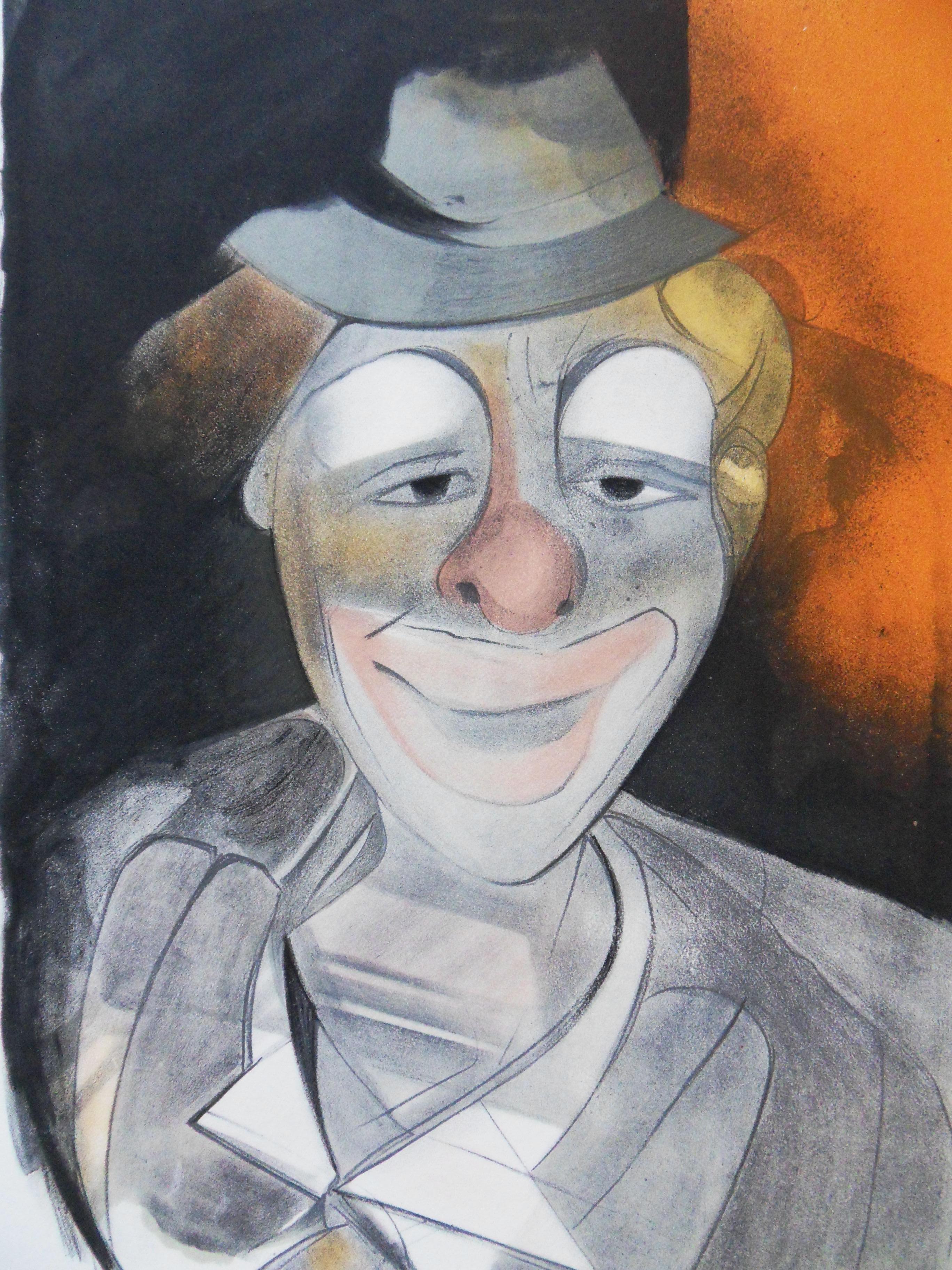 Circus : Clown with Little Hat - Original handsigned lithograph - Print by Camille Hilaire