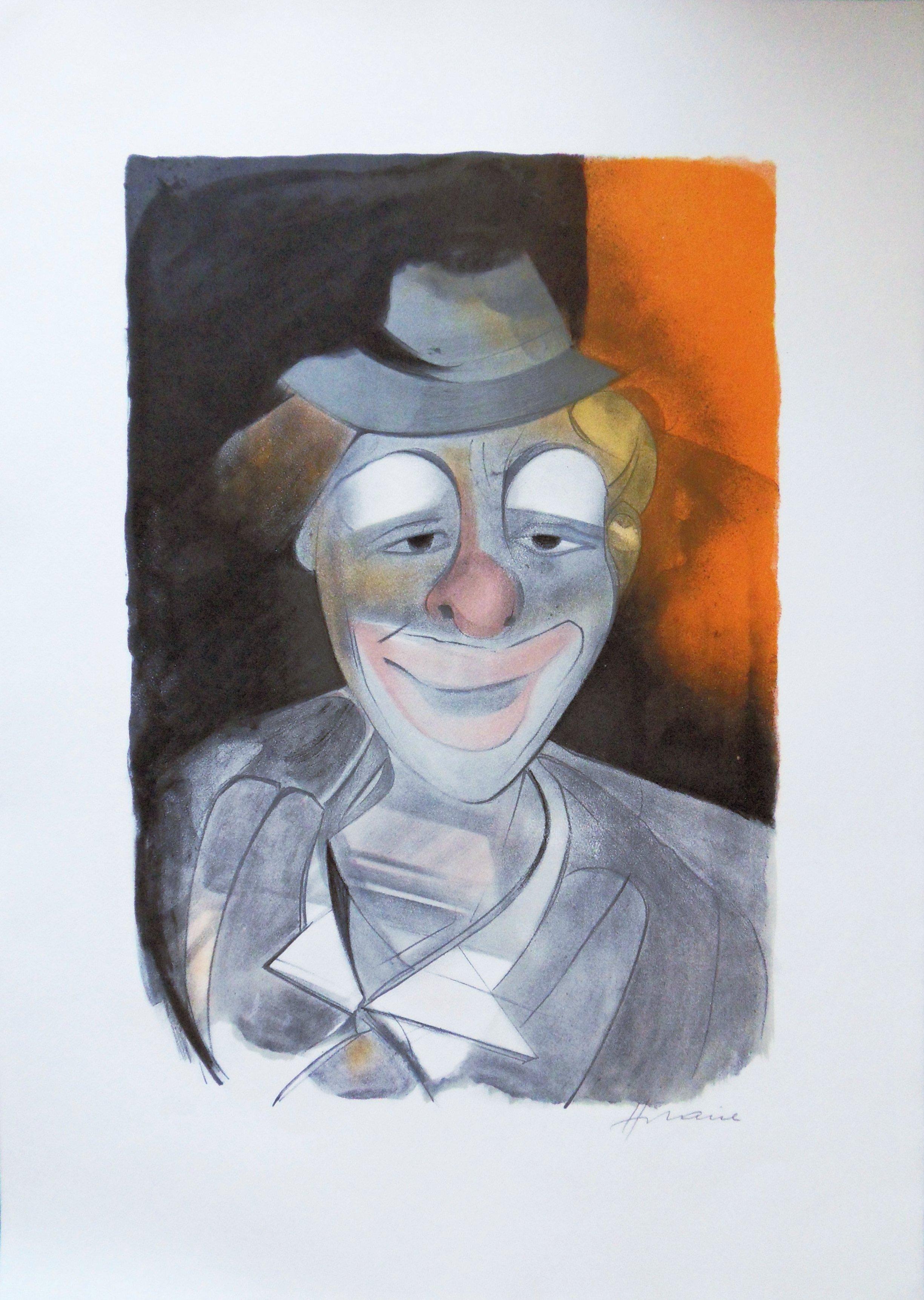 Camille Hilaire Figurative Print - Circus : Clown with Little Hat - Original handsigned lithograph