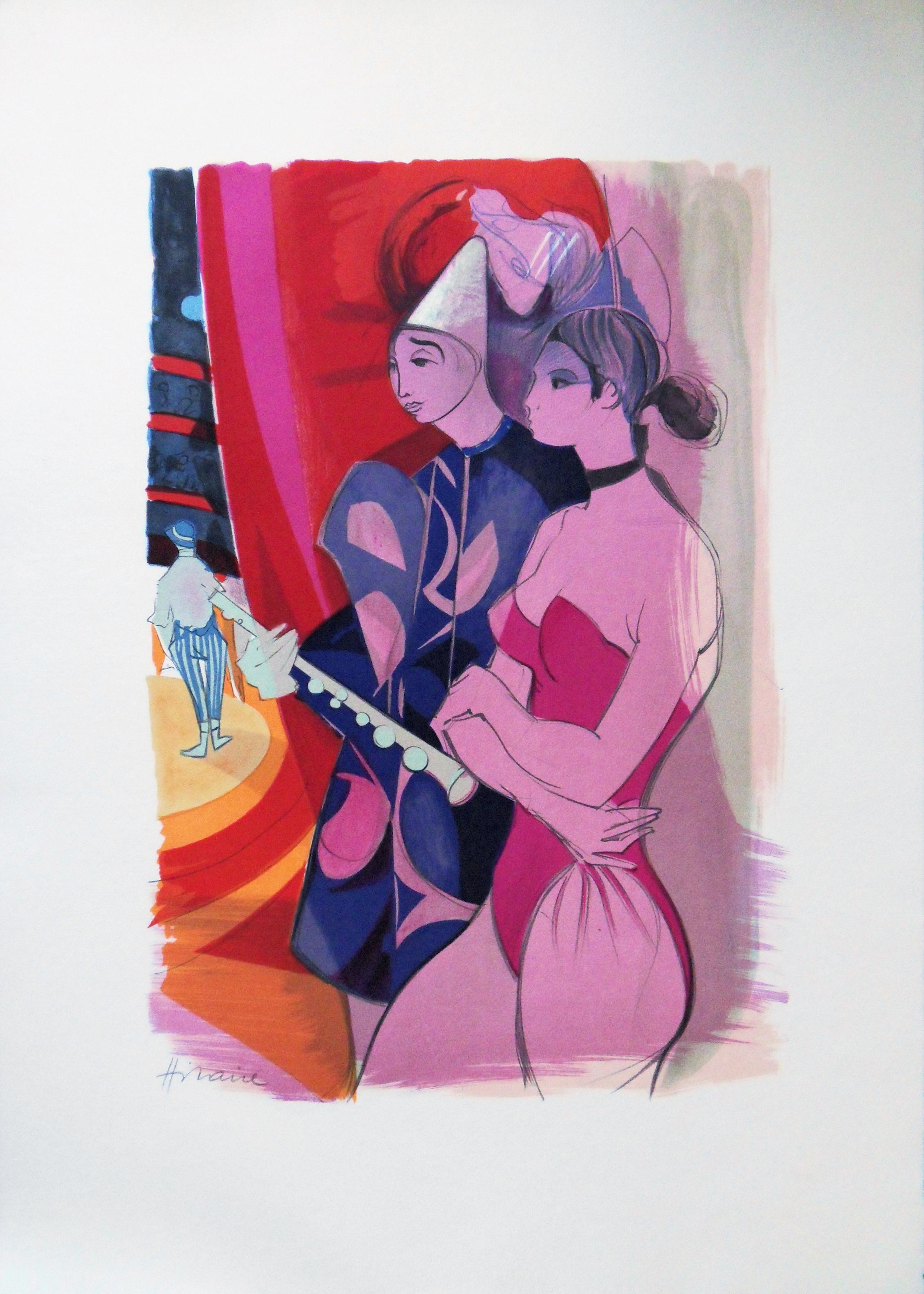 Camille Hilaire Figurative Print - Circus : Pierrot Clown and Acrobat - Original handsigned lithograph