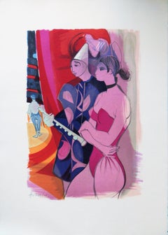 Retro Circus : Pierrot Clown and Acrobat - Original handsigned lithograph