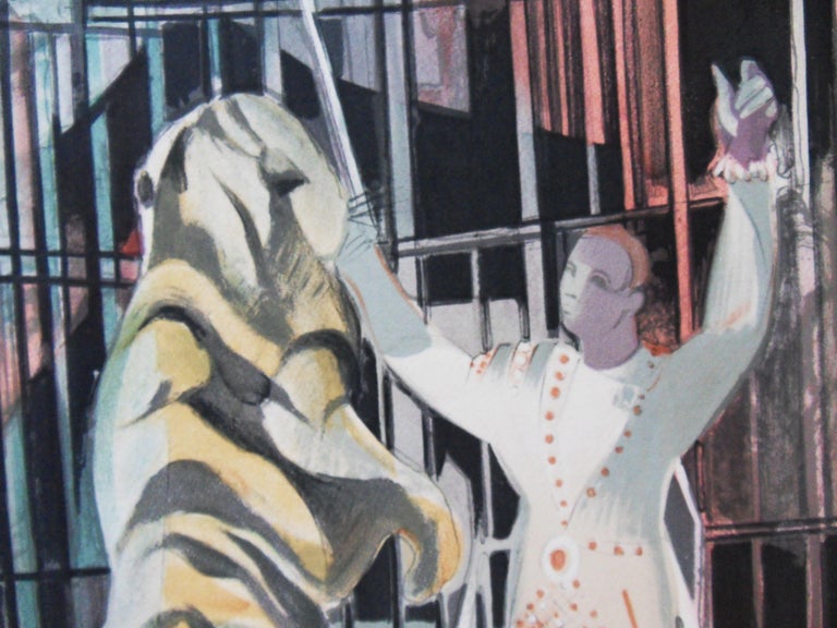 Circus : Tiger on Scene - Original handsigned lithograph - Modern Print by Camille Hilaire