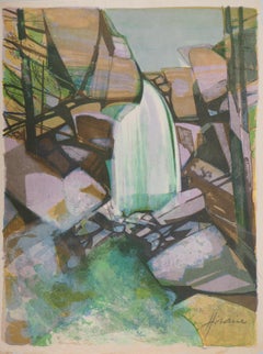 Rivers in France : Falls in the Alps - Original handsigned lithograph