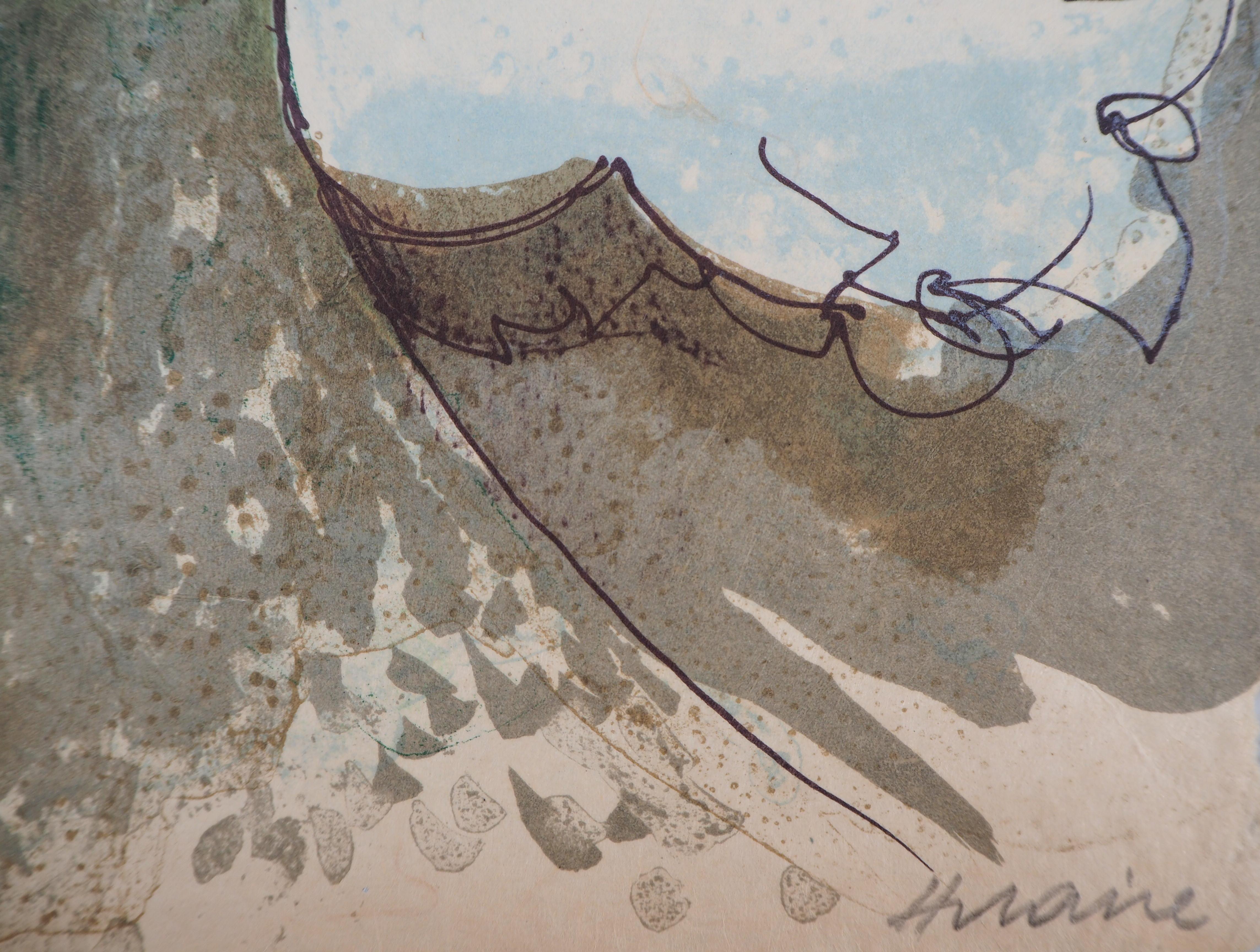 Ríos en Francia : Torrente de montaña en invierno - Litografía original firmada a mano - Print de Camille Hilaire