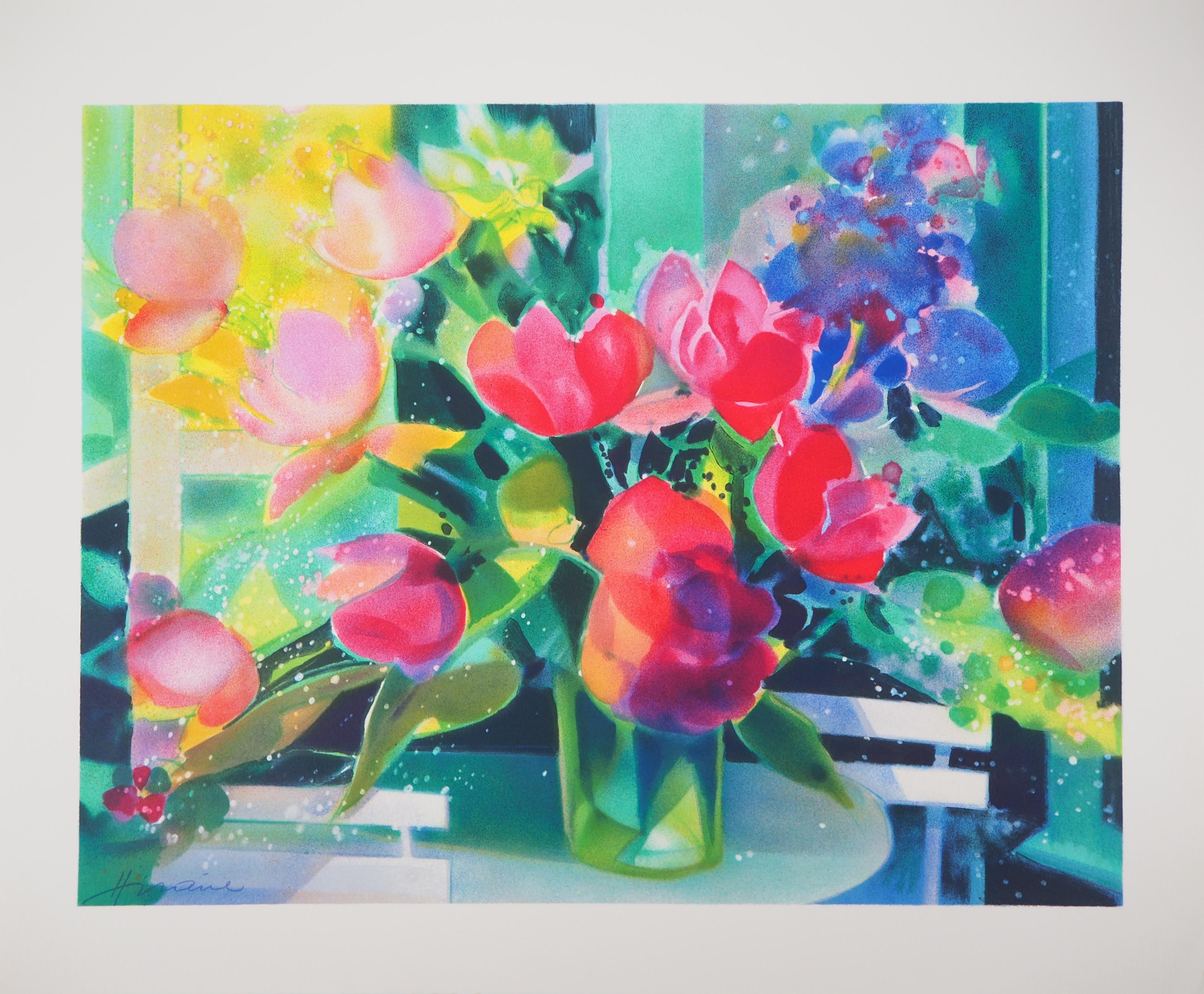 Camille Hilaire Still-Life Print - Shining Bouquet of Tulips - Original lithograph